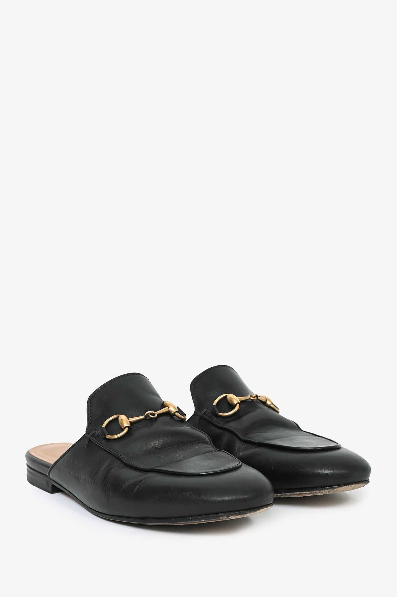 Gucci Black Leather Horsebit Princeton Slides Size 35.5