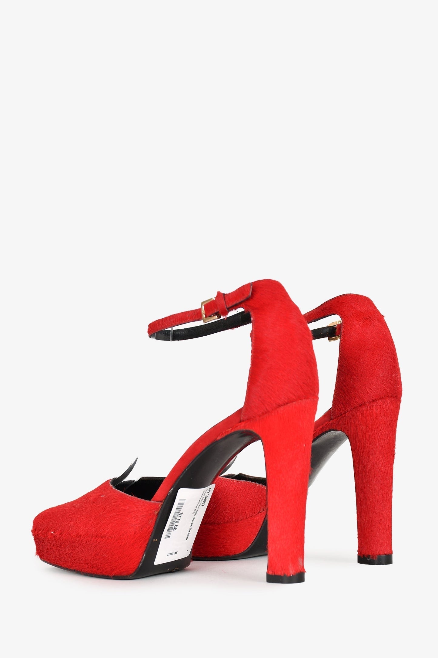 Gucci Red 'Pony Skin' Square Toe Ankle Strap Heels Size 36.5