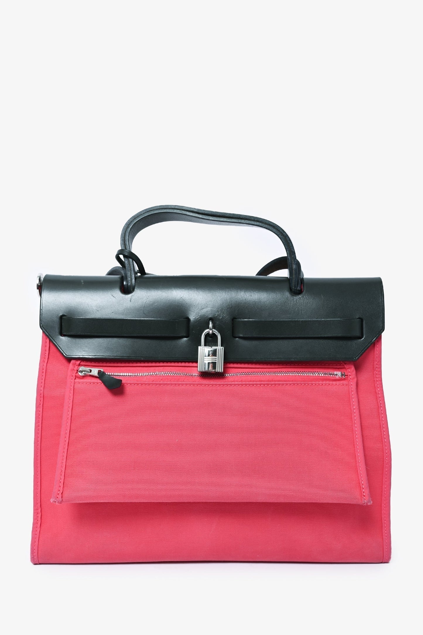Hermes 2017 Pink Canvas/Brown Leather Herbag Zip 31 with Pouch