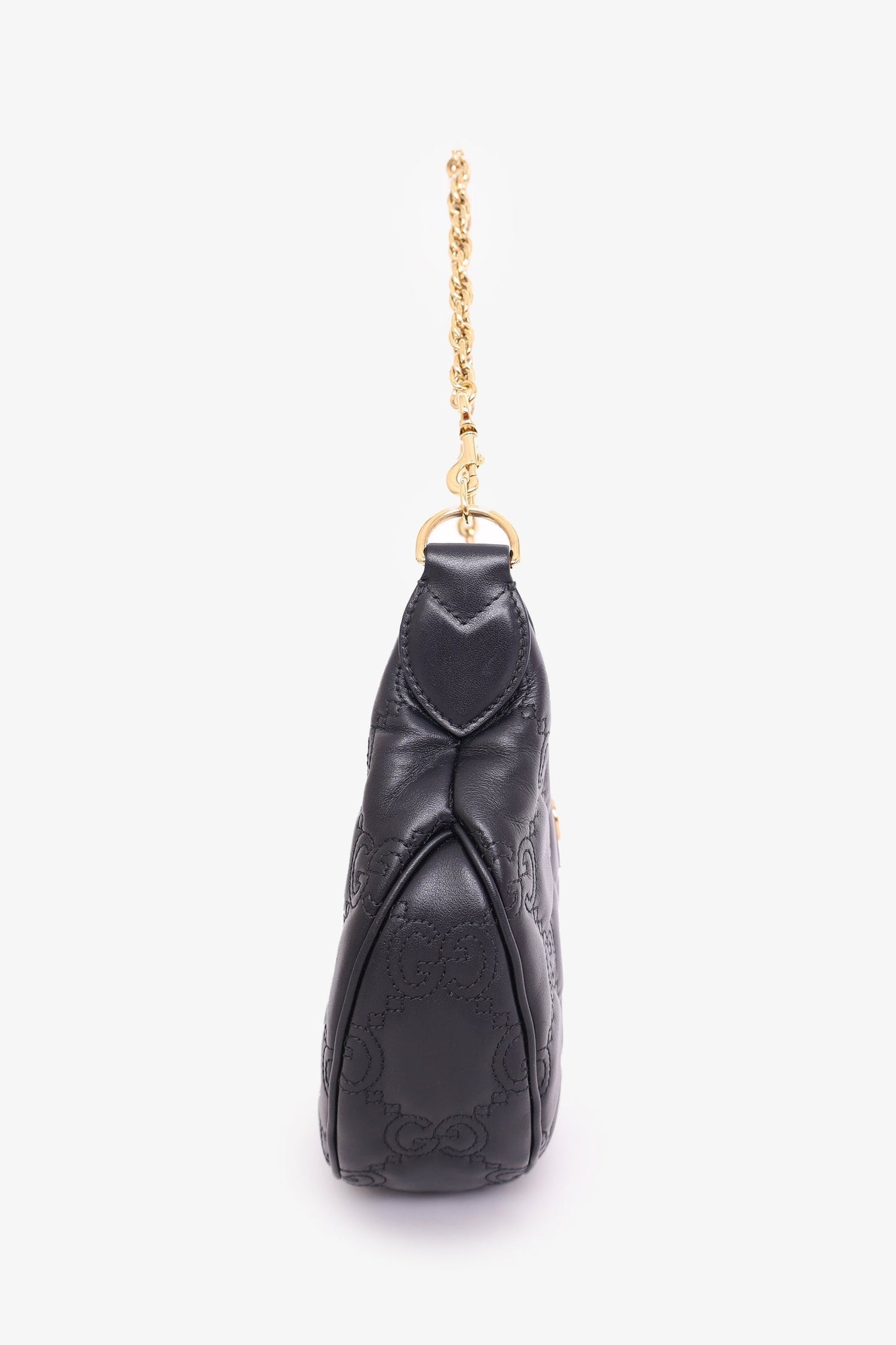 Gucci Black Leather GG Matelassé Small Bag with Strap