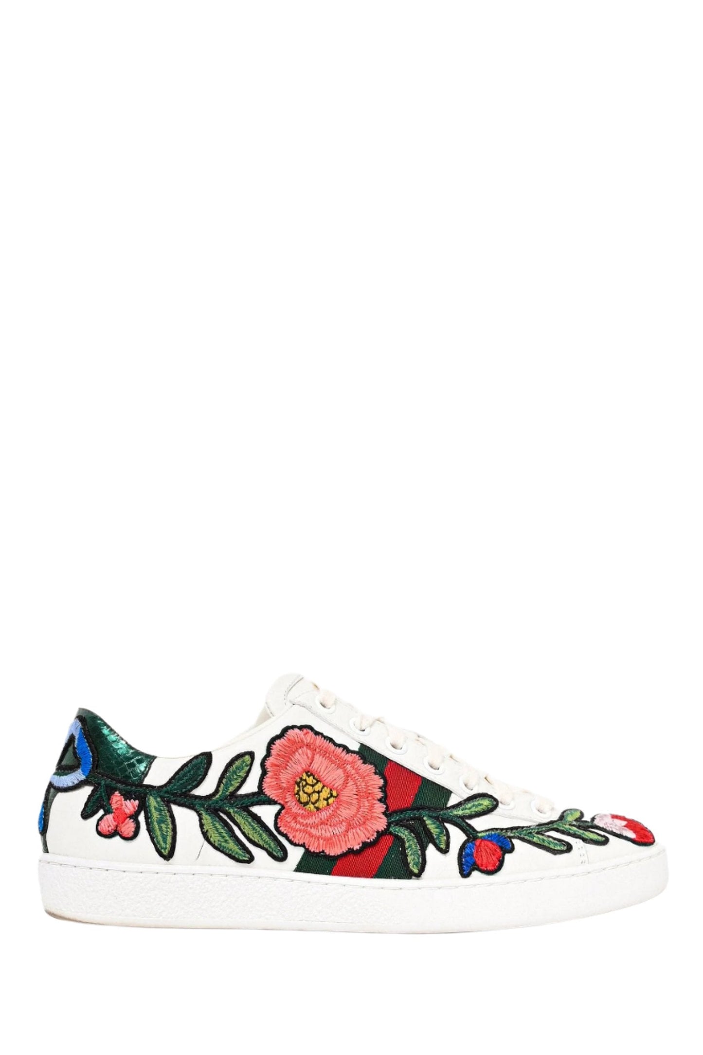 Gucci White Leather Flower Embroidered Ace Sneakers Size 36