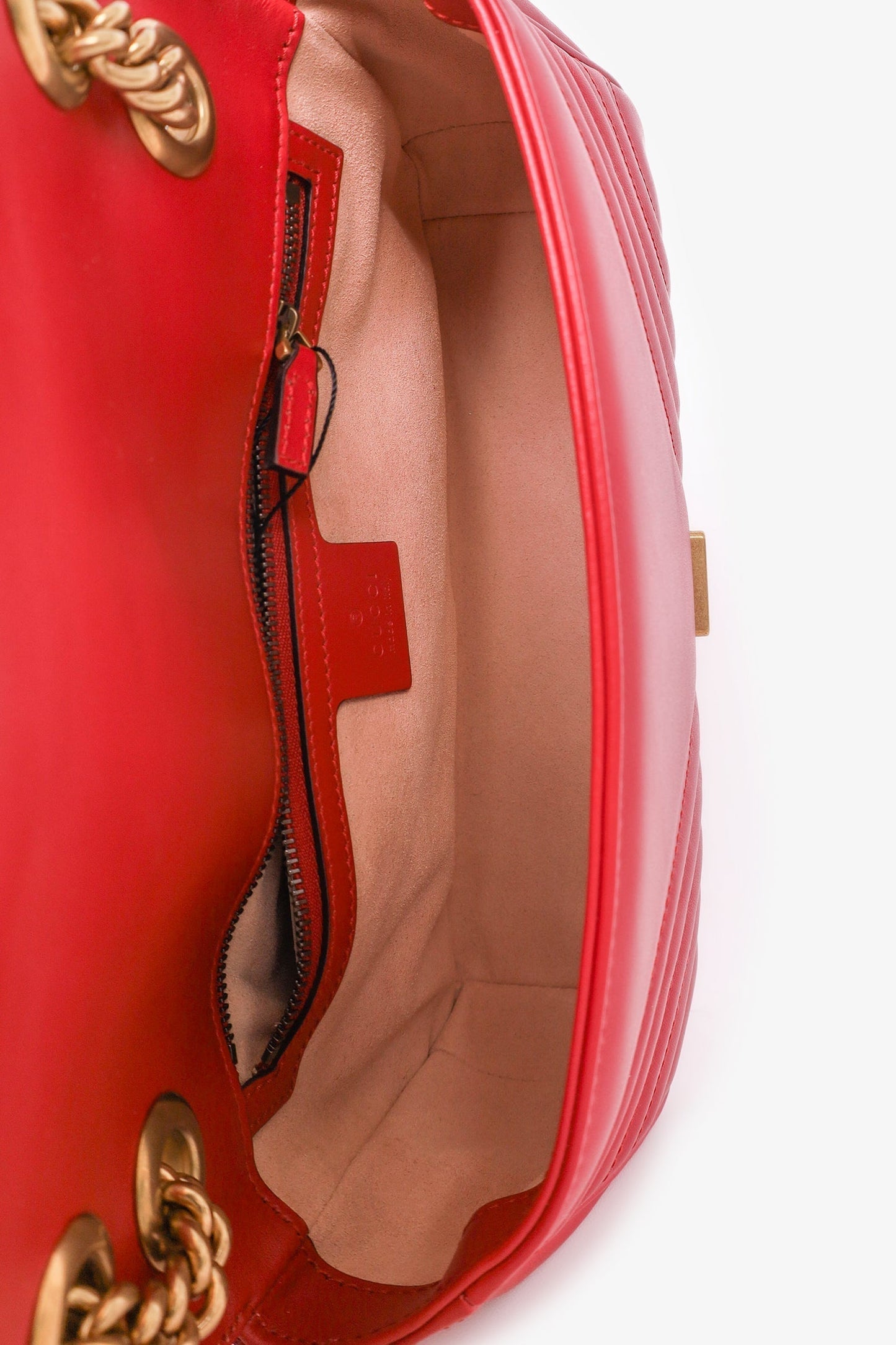 Gucci Red Leather Small GG Marmont Shoulder Bag