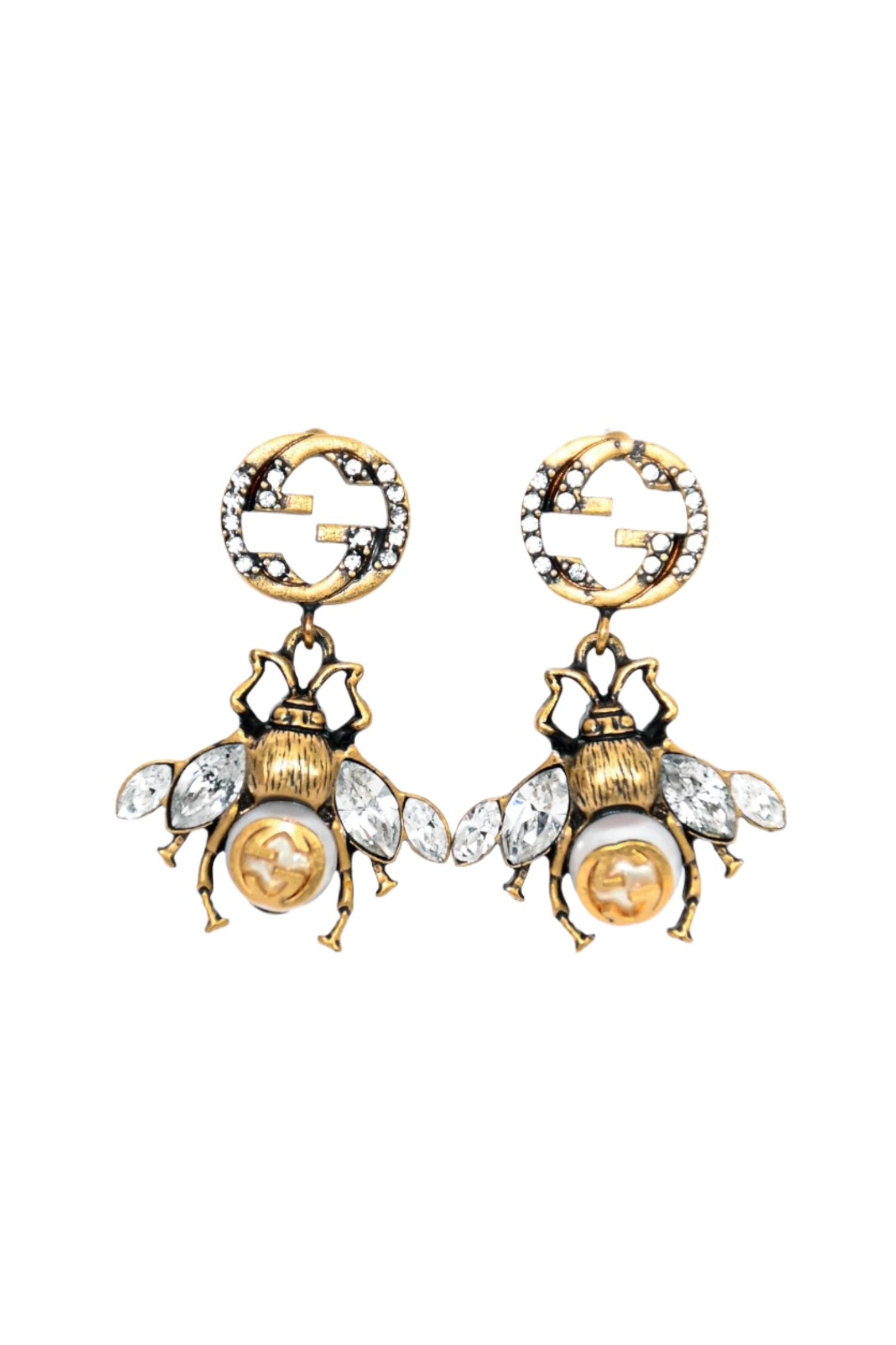 Gucci Gold Toned GG Bee Drop Earrings