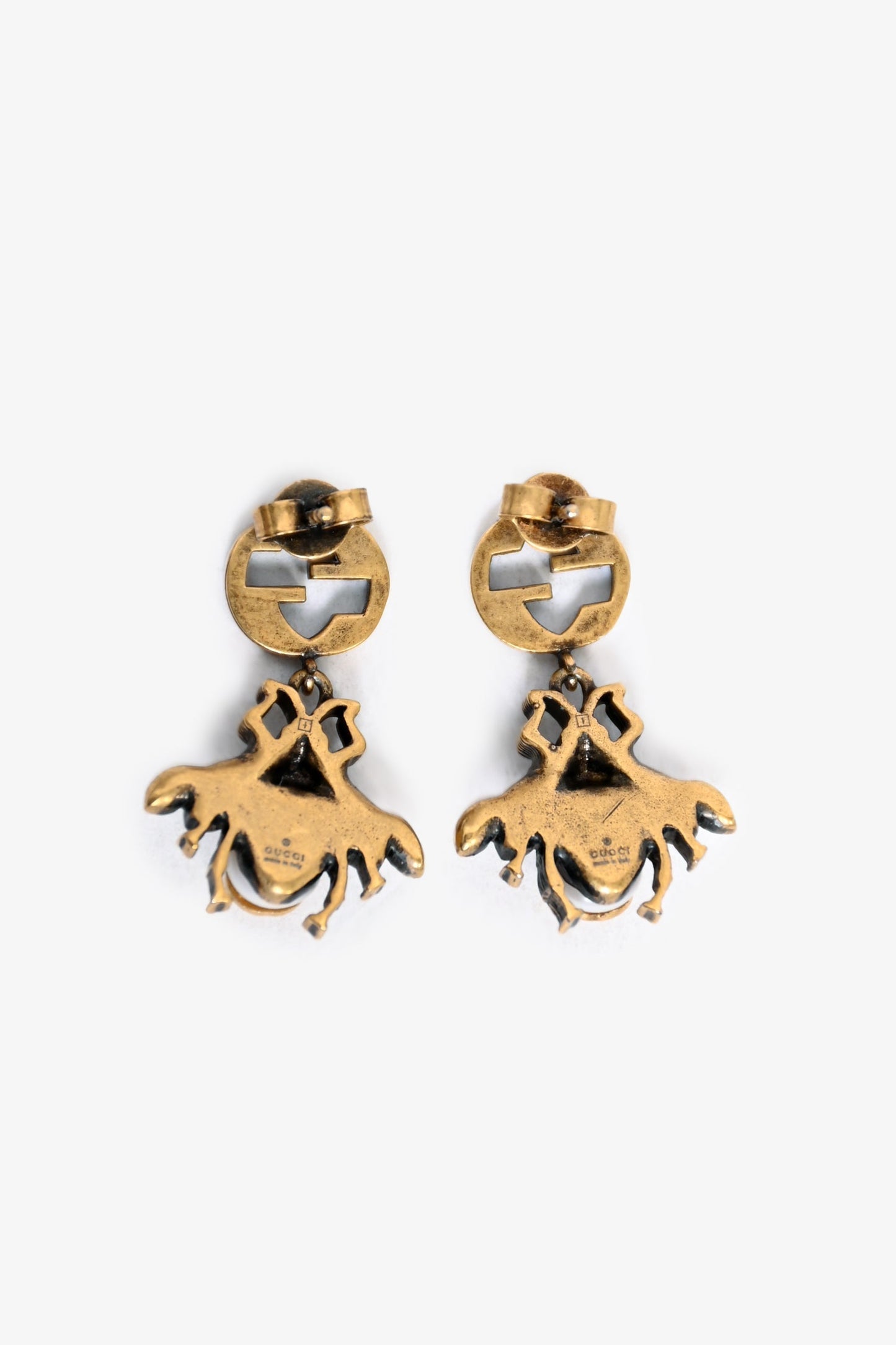 Gucci Gold Toned GG Bee Drop Earrings