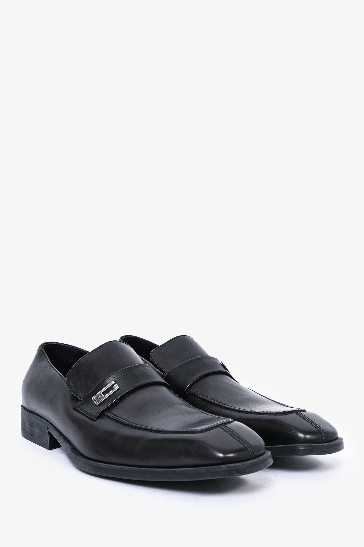 Gucci Black Leather Silver G Loafers Size 43 Mens