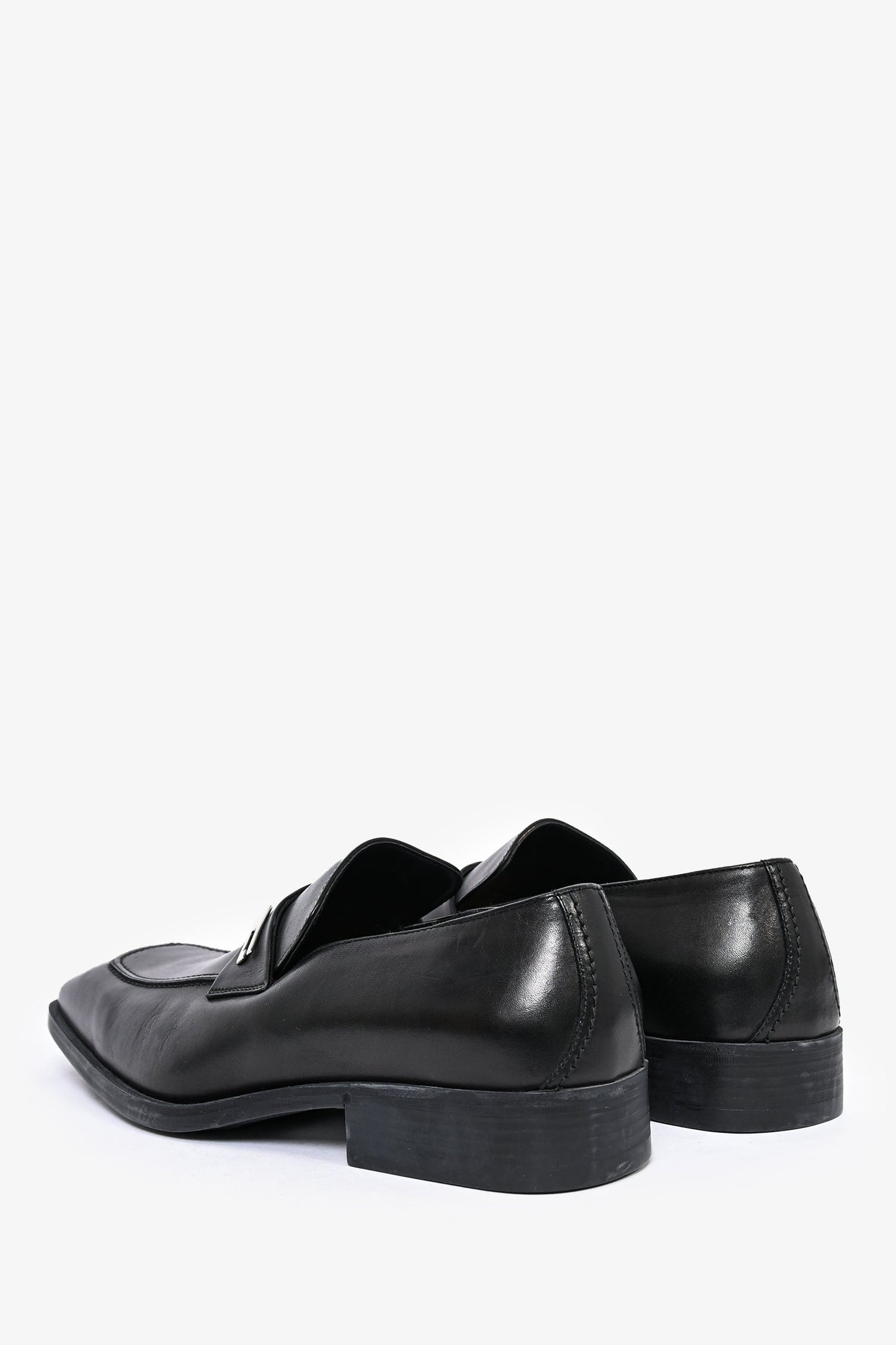 Gucci Black Leather Silver G Loafers Size 43 Mens