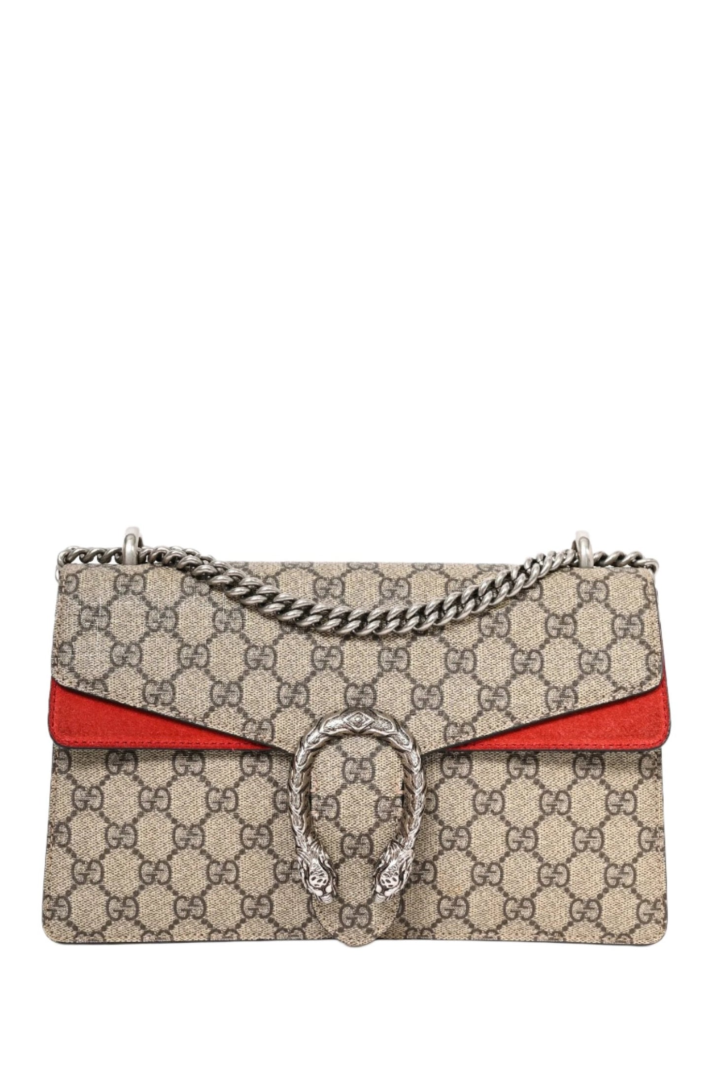 Gucci GG Supreme Red Suede Small Dionysus Chain Shoulder Bag