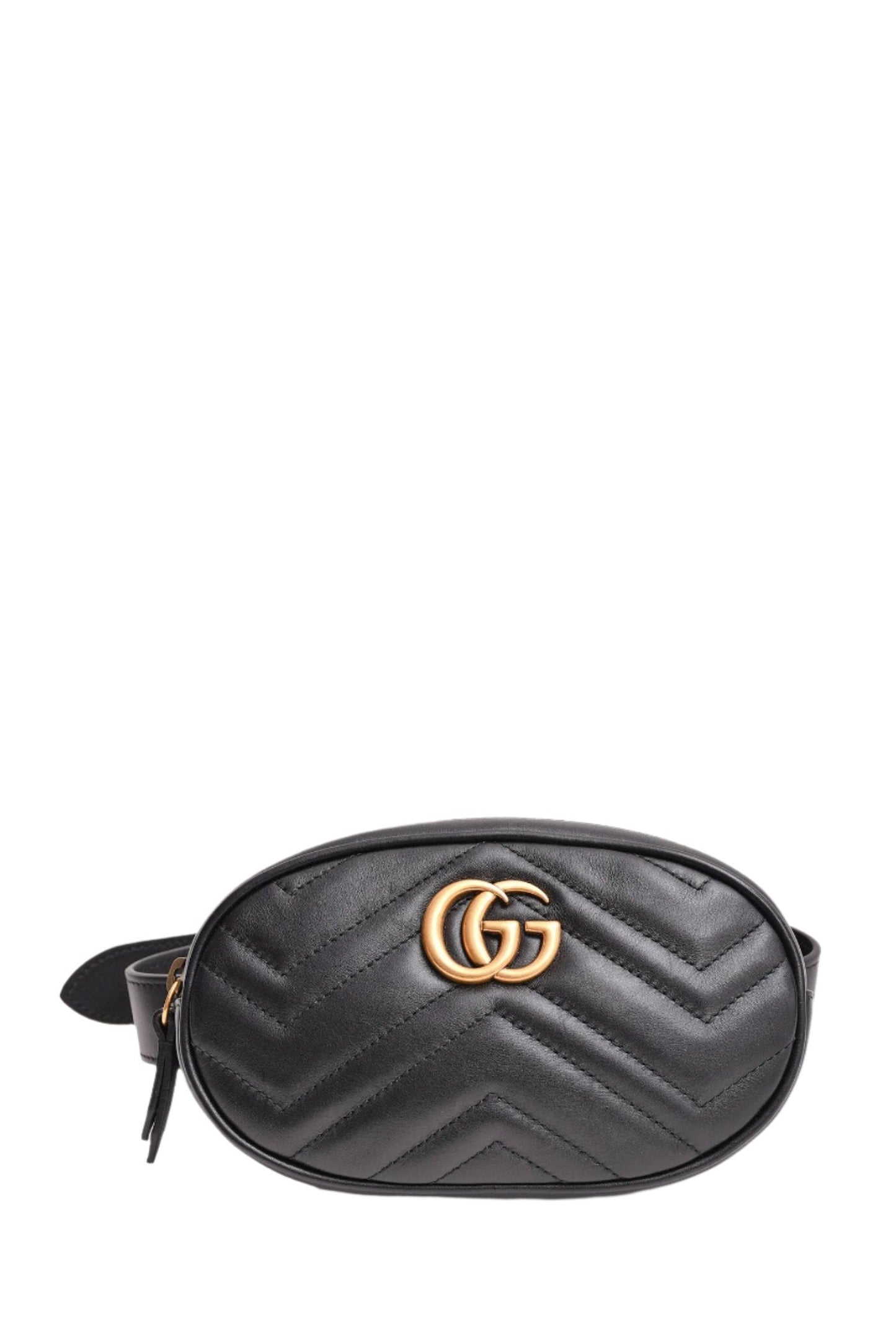 Gucci Black Chevron Leather Marmont Belt Bag