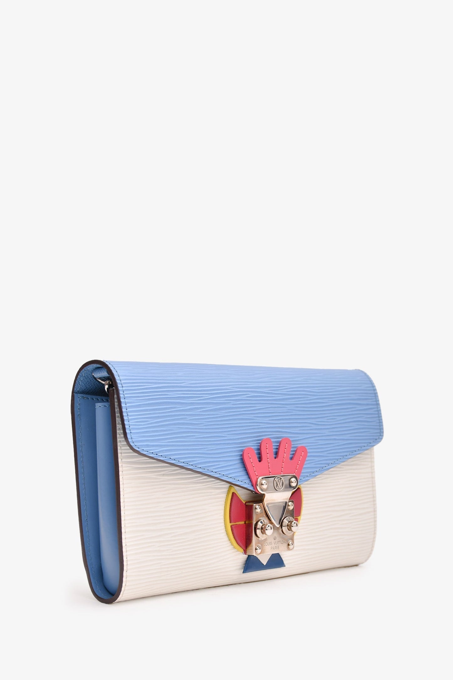 Louis Vuitton 2014 Blue/White Epi Leather Tribal Mask Wallet On Chain With W.L. Initials