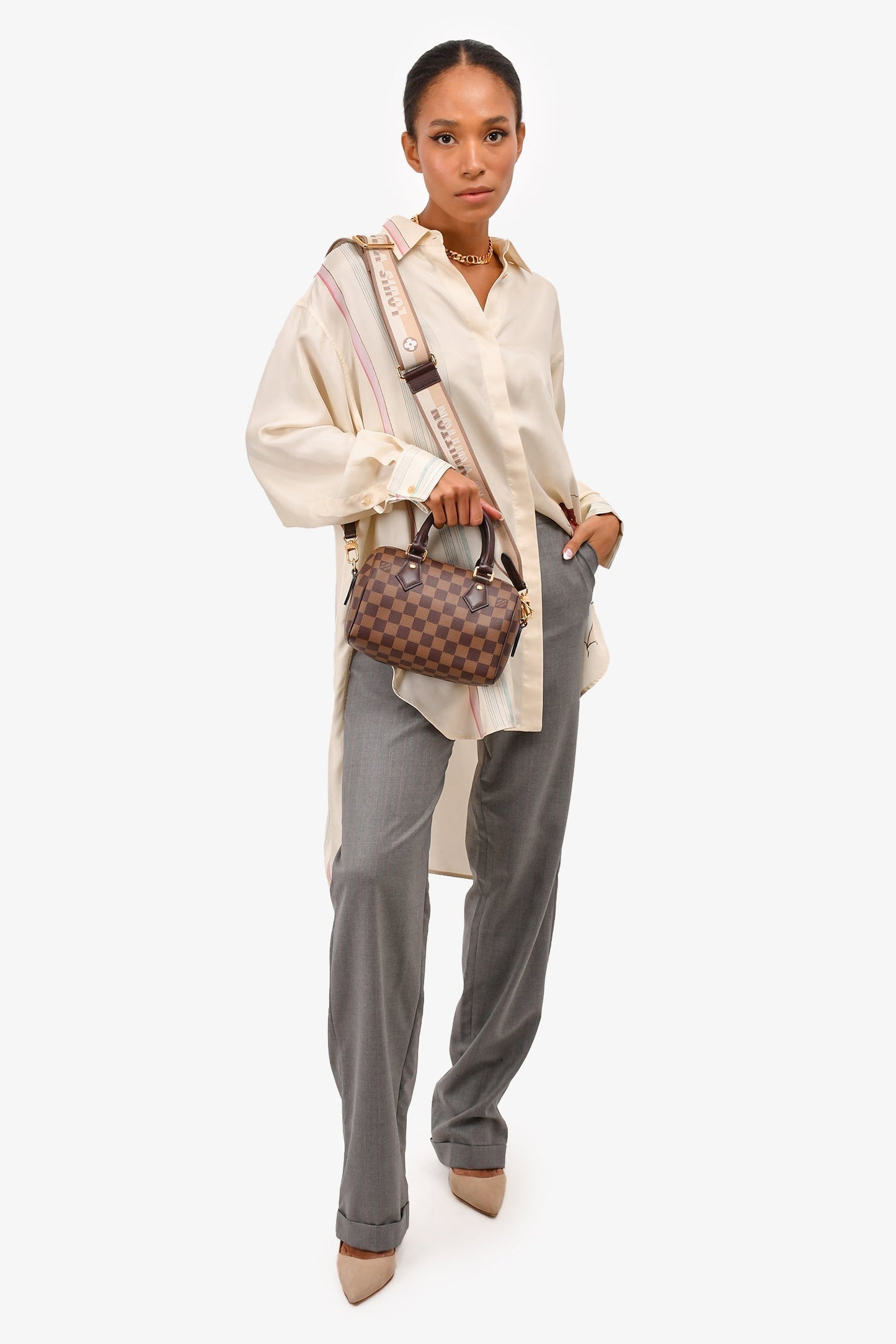 Louis Vuitton Damier Ebene Speedy Bandoulière 20 with Strap