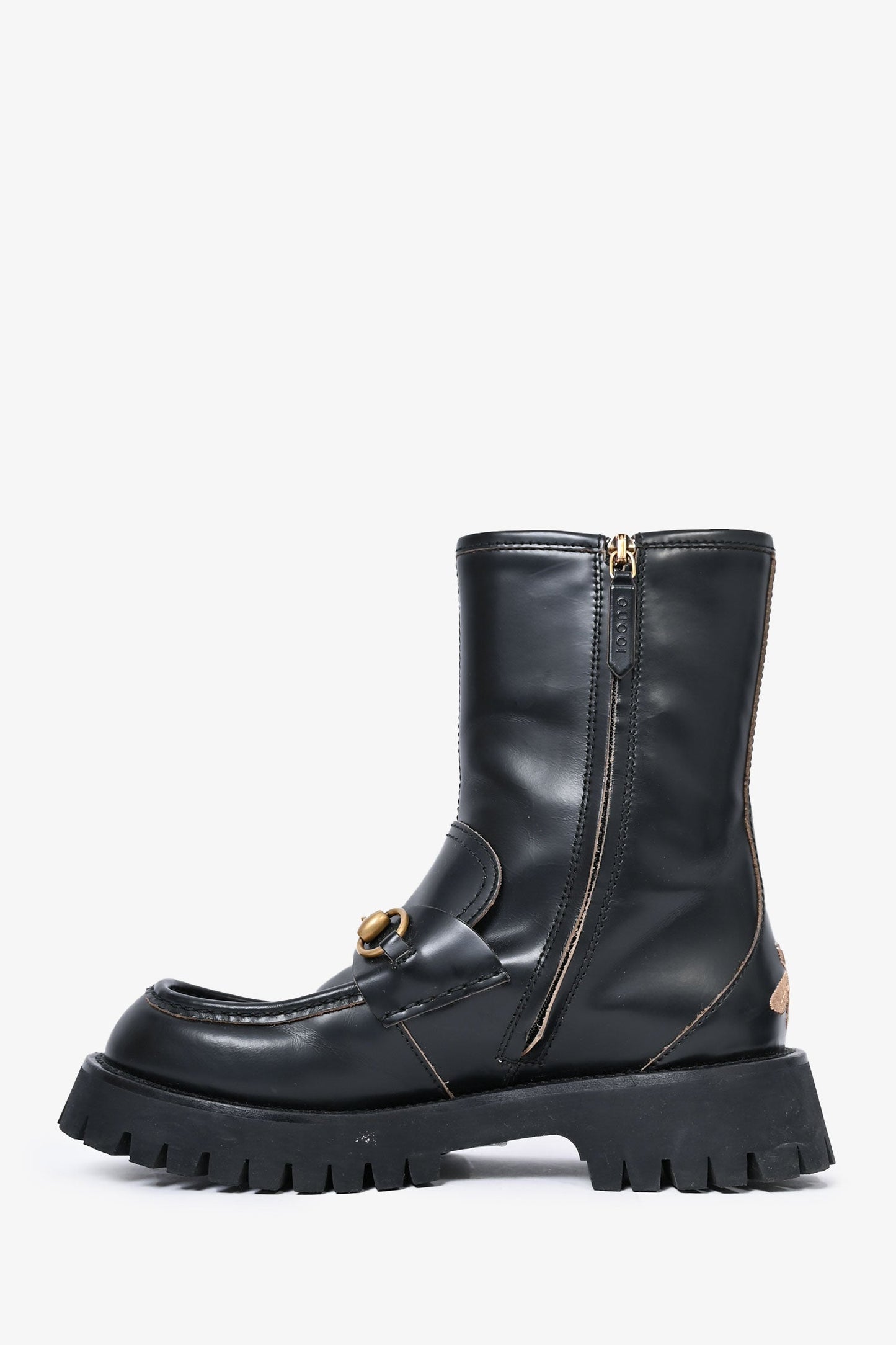 Gucci Black Leather Horsebit Chunky Boots Size 39