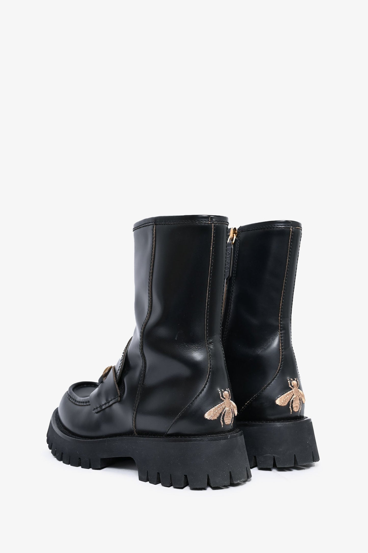 Gucci Black Leather Horsebit Chunky Boots Size 39