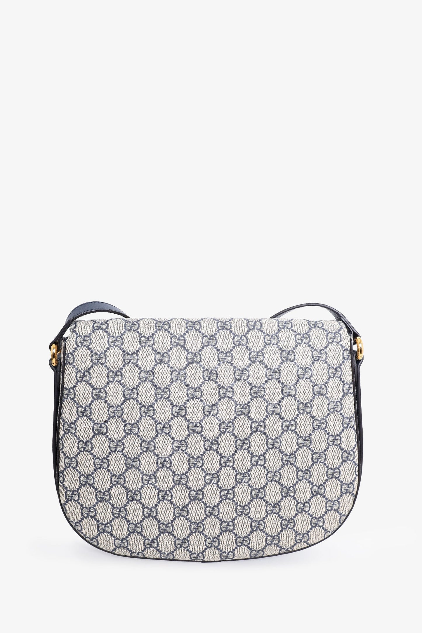 Gucci Black/Beige GG Canvas Large Flap Saddle Bag
