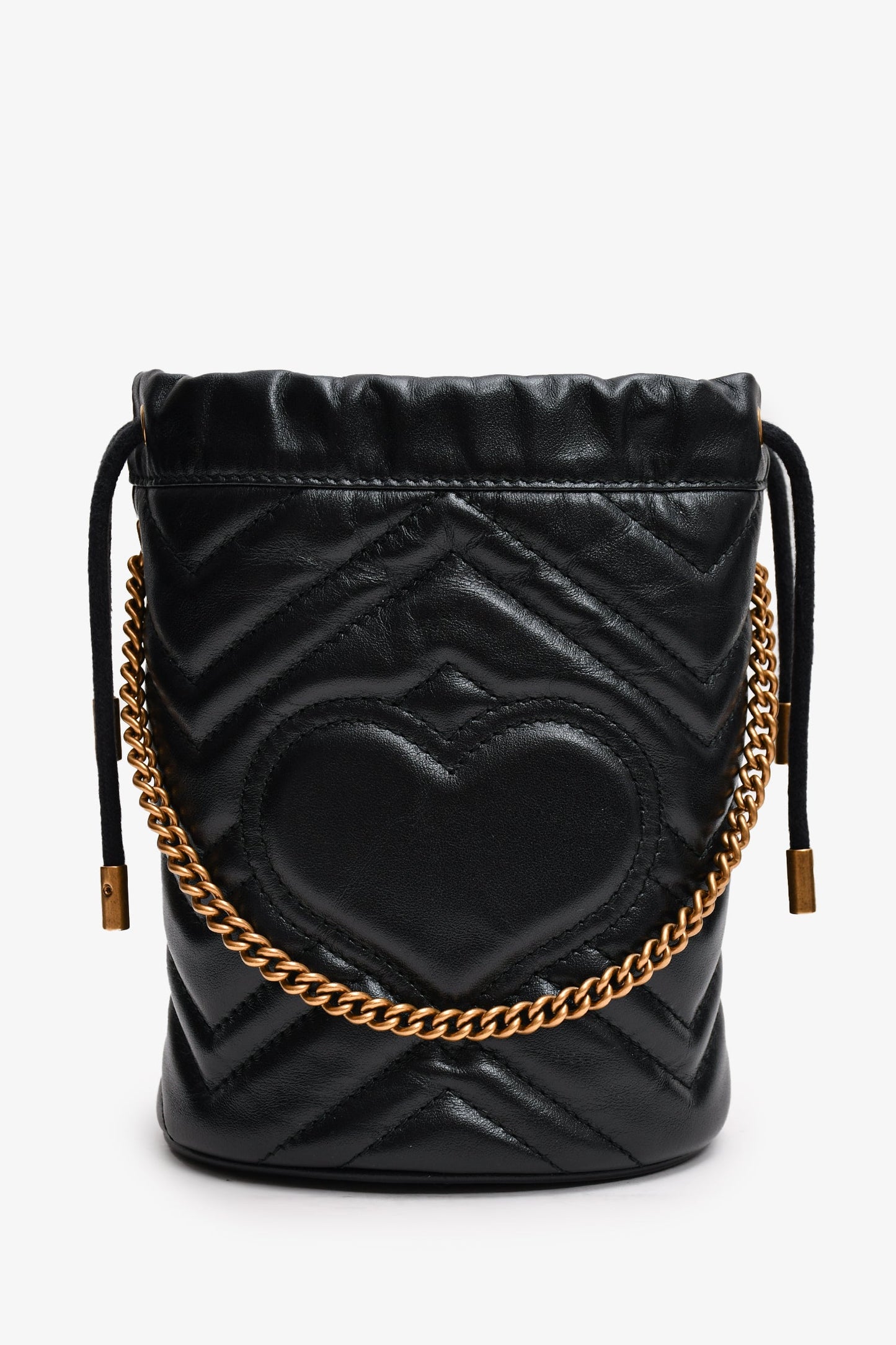 Gucci Black Leather Marmont Drawstring Mini Bucket Bag
