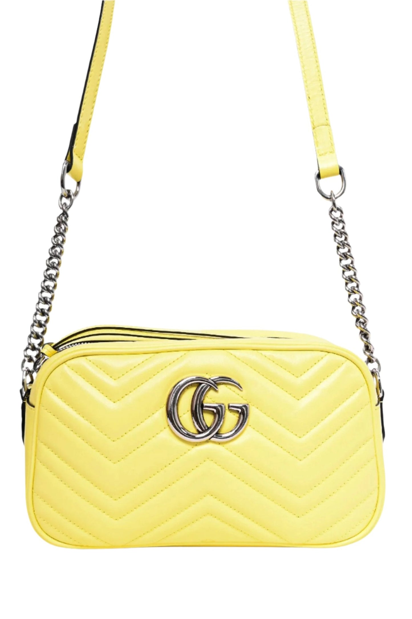 Gucci Yellow Chevron Leather Marmont Small Camera Bag