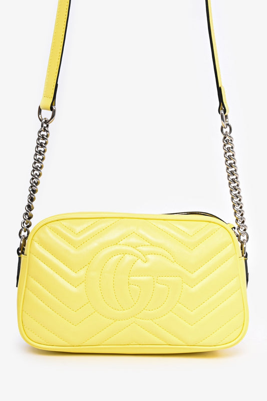 Gucci Yellow Chevron Leather Marmont Small Camera Bag