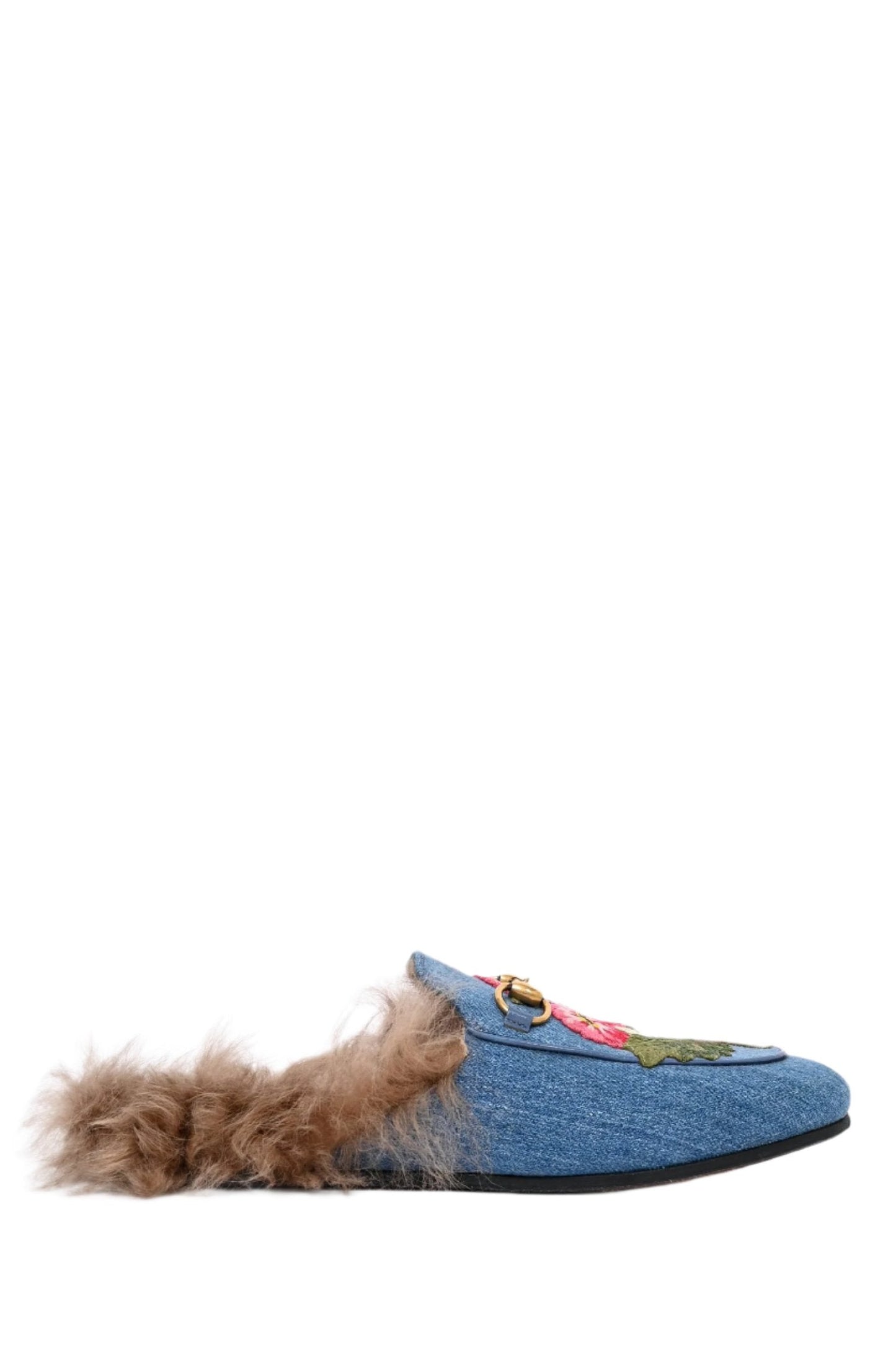 Gucci Blue Denim Embroidered Princetown Slip-On Mules Size 36
