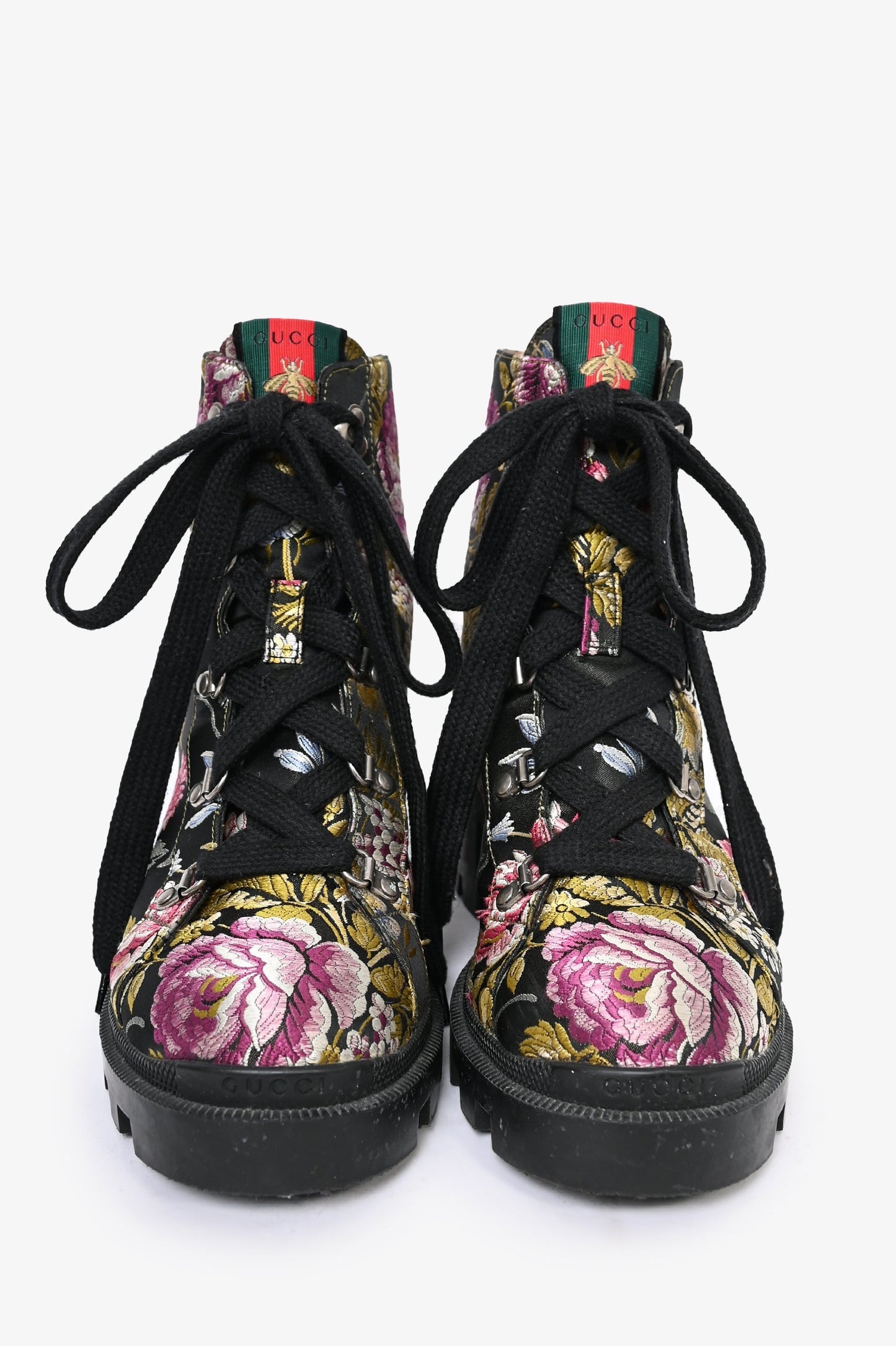 Gucci Black Floral Combat Boots Size 40.5