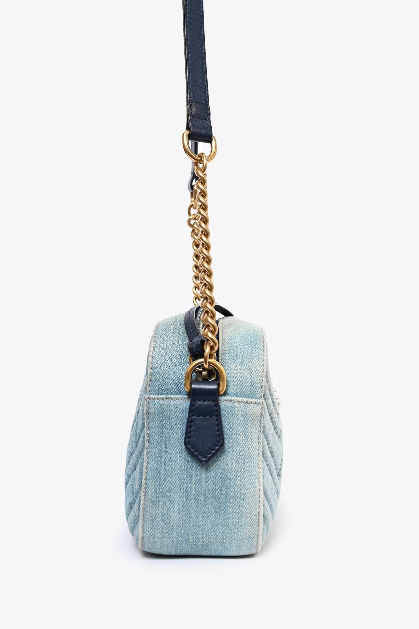 Gucci Blue Denim Pearly GG Small Marmont Camera Bag
