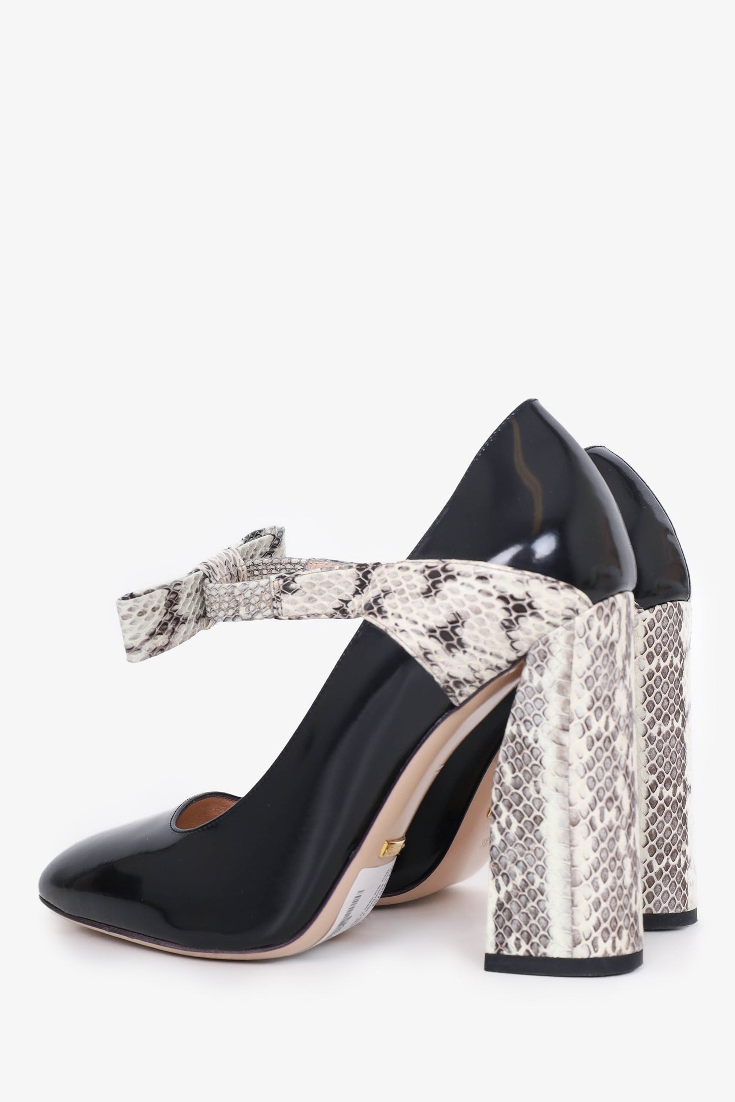 Gucci Black/Beige Patent Leather Bow Mary Jane Heels Size 38.5