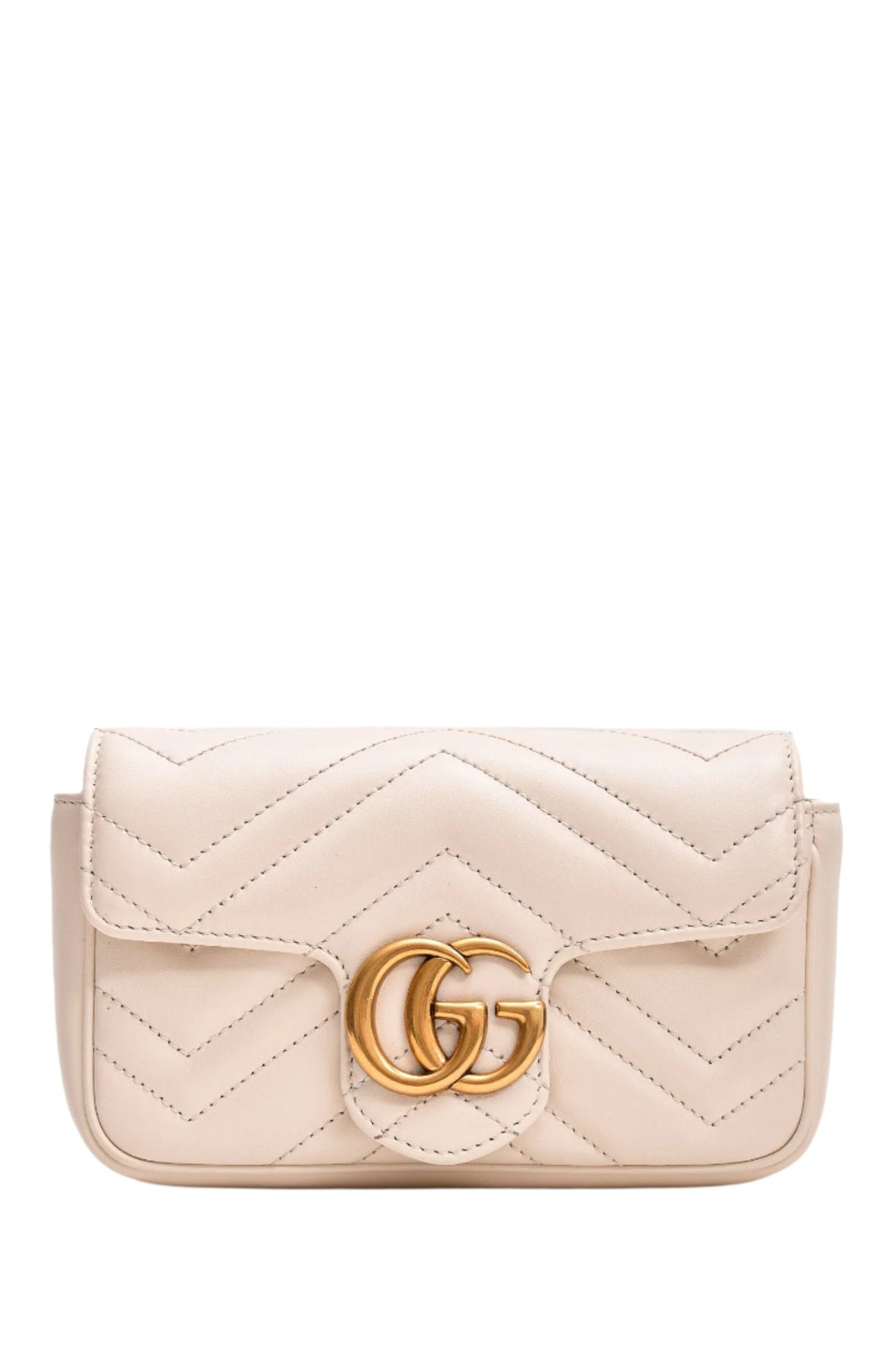 Gucci White Leather Chevron Quilted GG Marmont Super Mini Bag