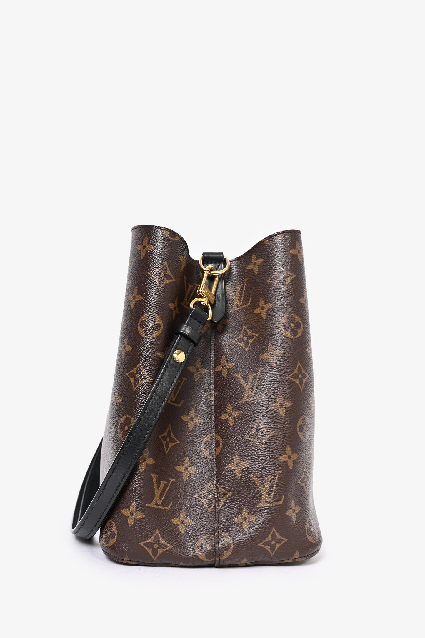 Louis Vuitton 2018 Monogram Canvas Black Leather Trimmed NéoNoé MM Bucket Bag