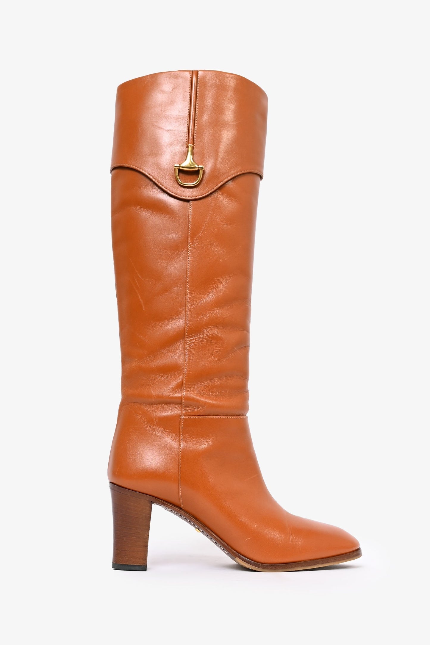Gucci Brown Leather Horsebit Knee High Boots Size 37