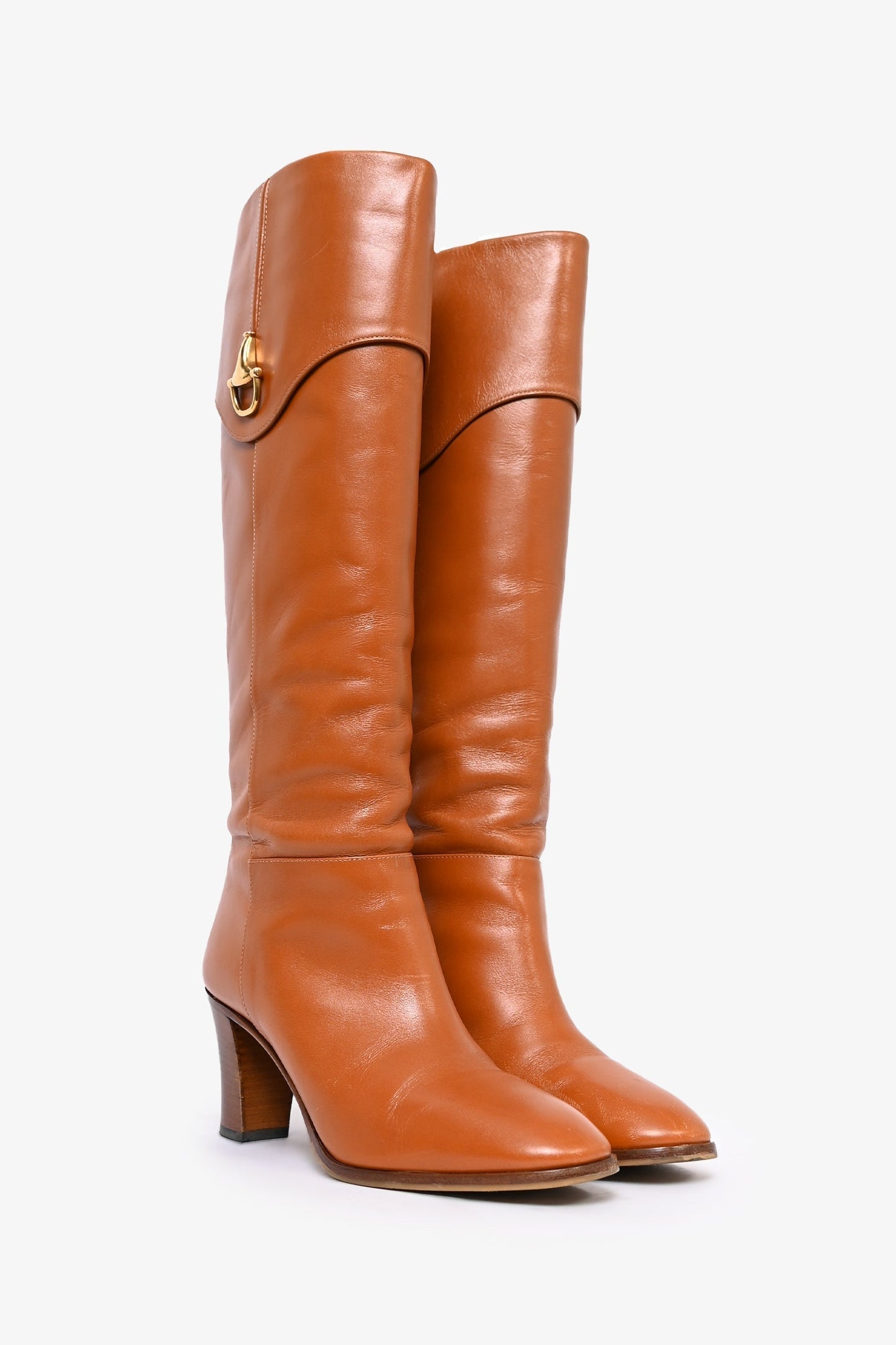 Gucci Brown Leather Horsebit Knee High Boots Size 37