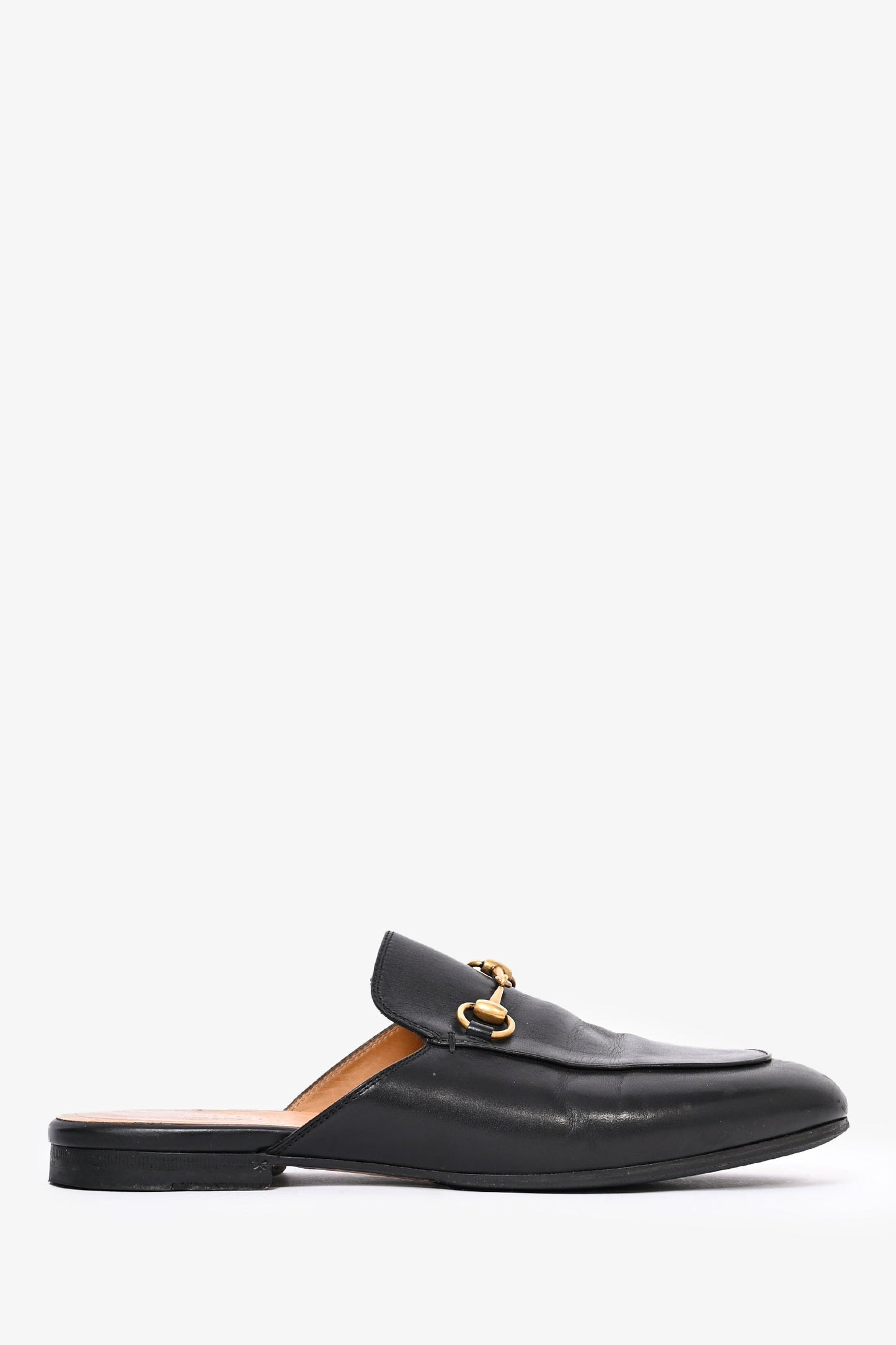 Gucci Black Leather Horsebit Princetown Slides Size 38