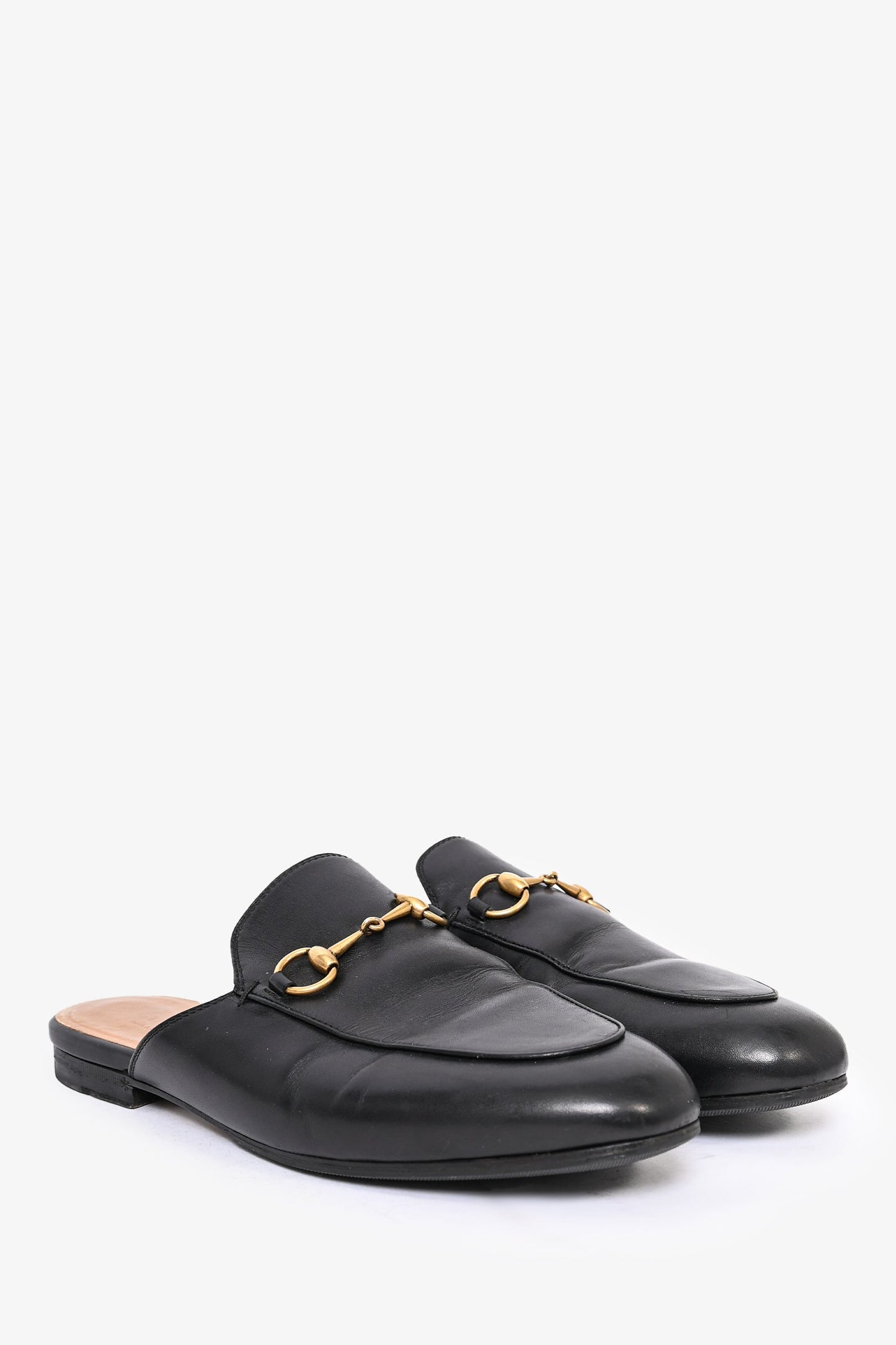 Gucci Black Leather Horsebit Princetown Slides Size 38