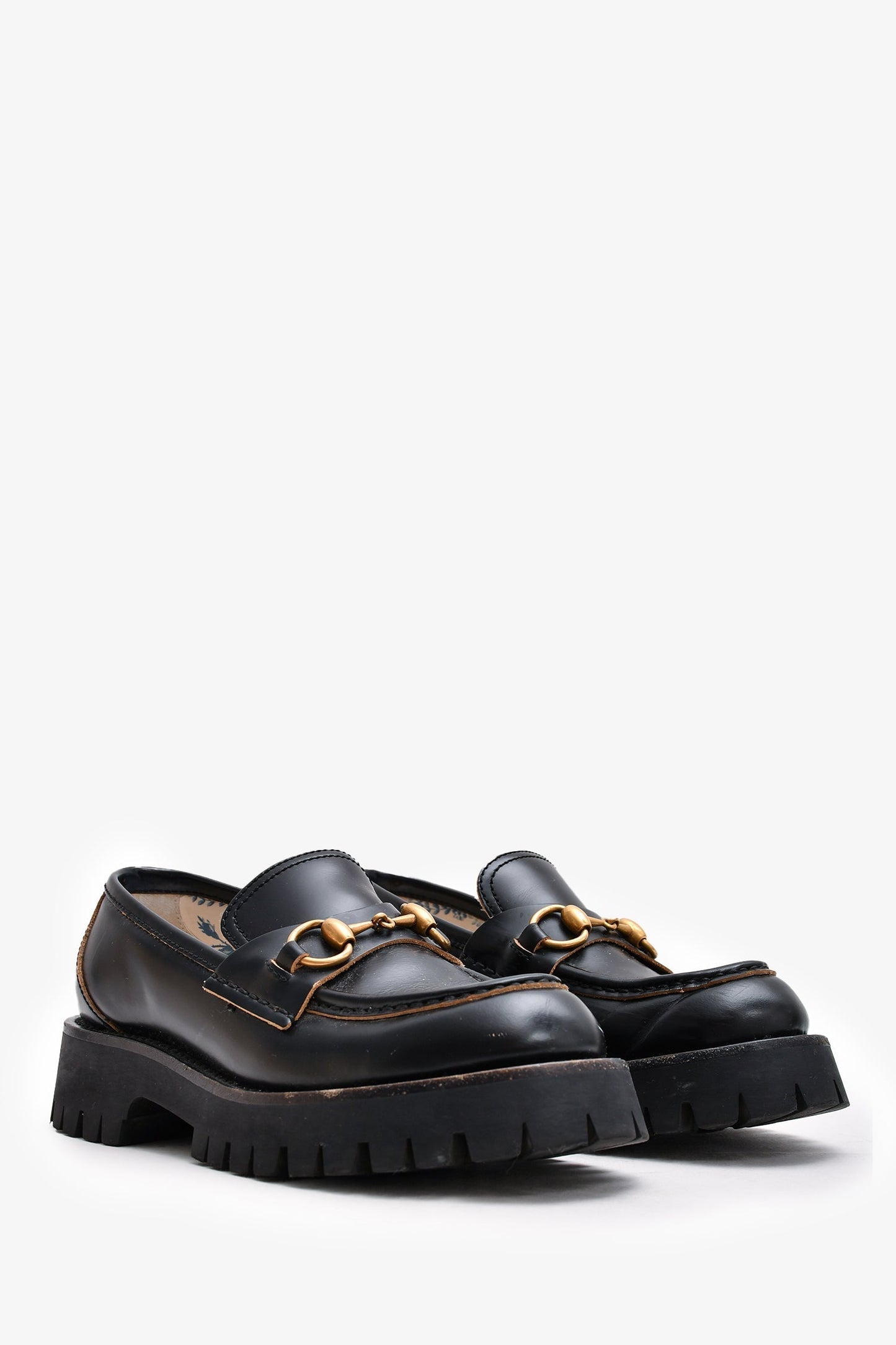 Gucci Black Brushed Leather Lug Loafers Size 36.5