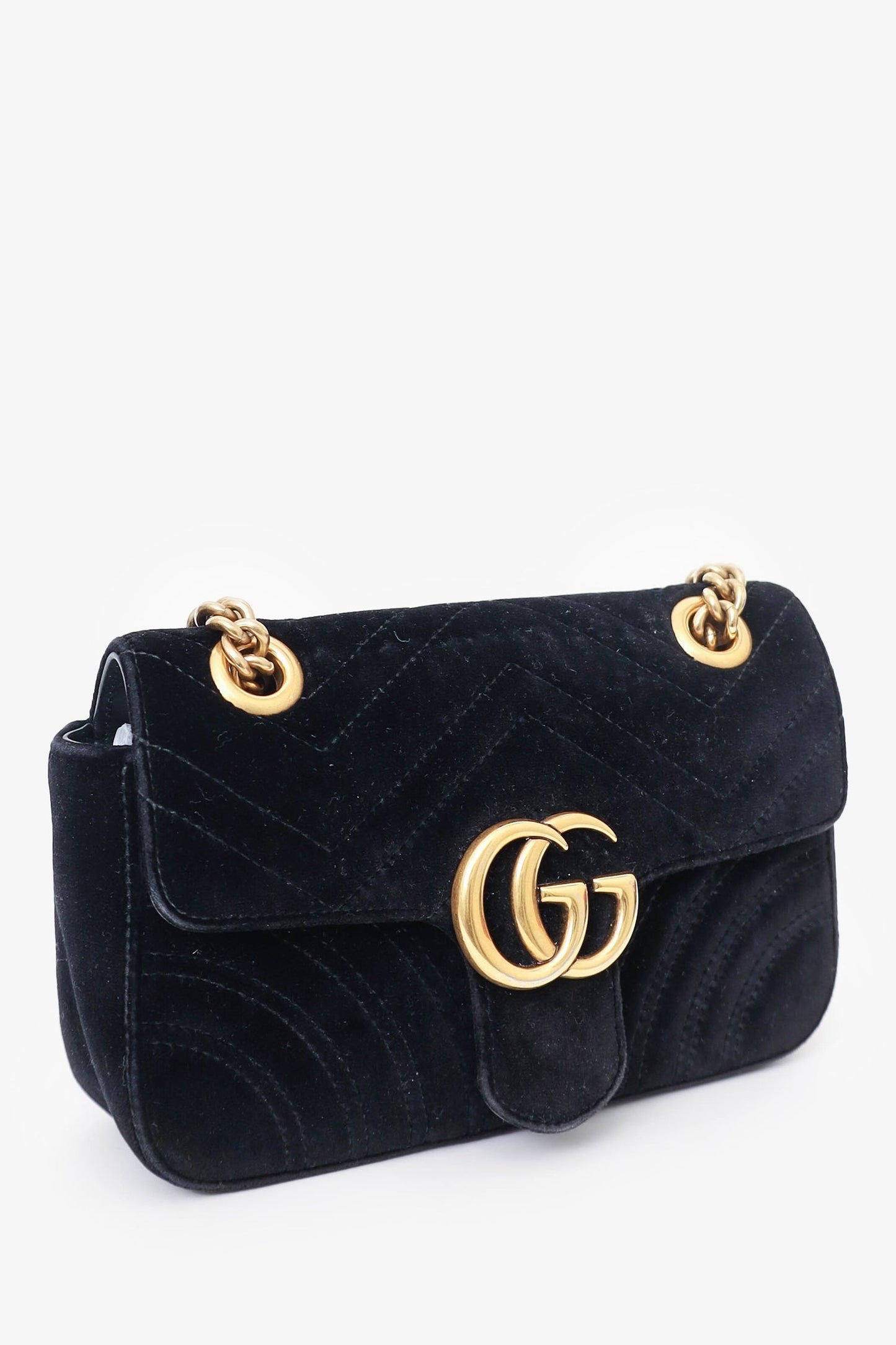 Gucci Black Velvet Mini 'GG' Marmont Shoulder Bag