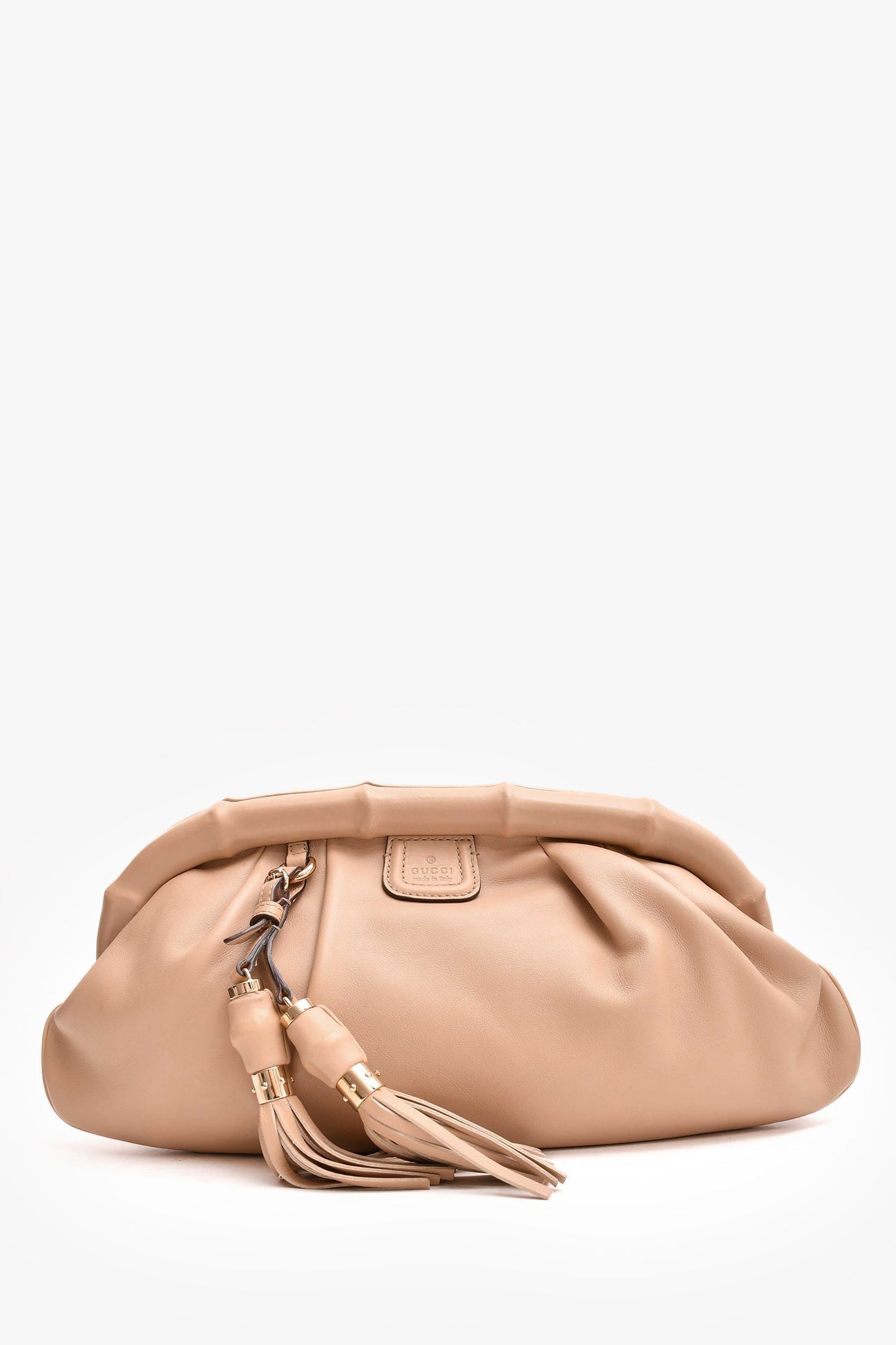 Gucci Beige Leather Bamboo Frame Pouch