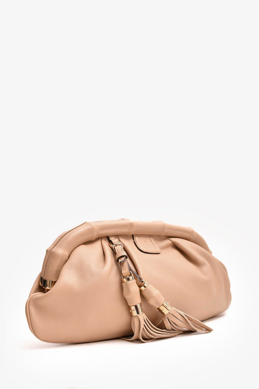 Gucci Beige Leather Bamboo Frame Pouch