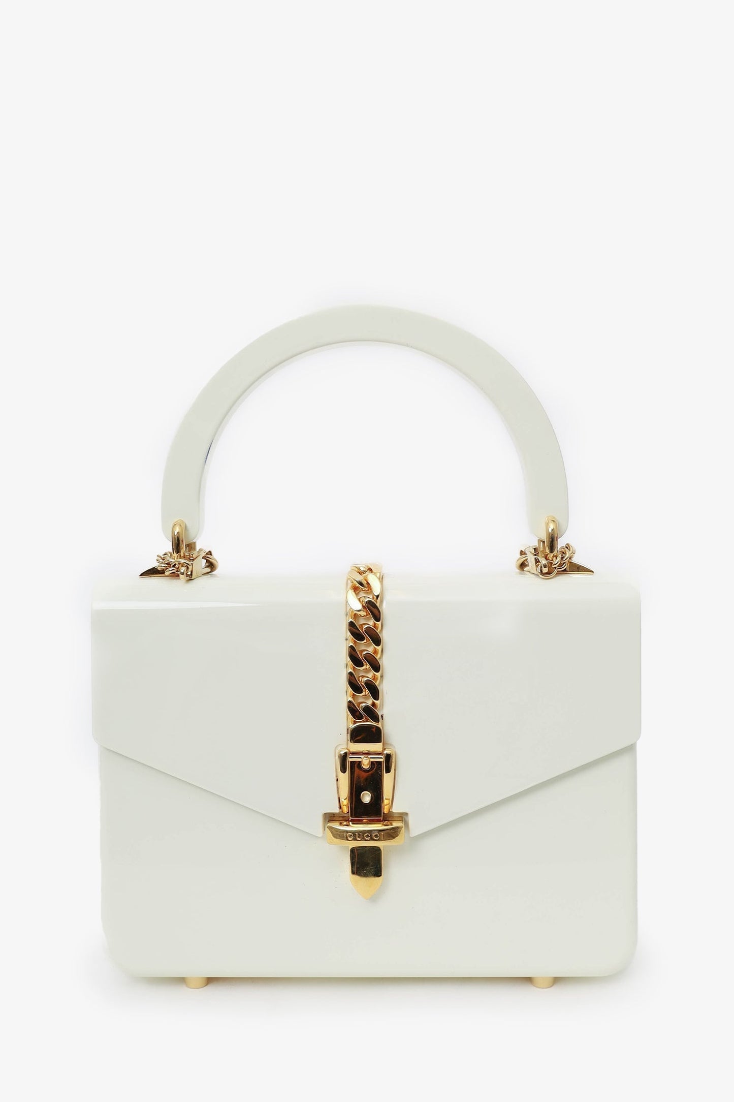 Gucci White Plexiglass \'Sylvie 1969\' Bag with Chain