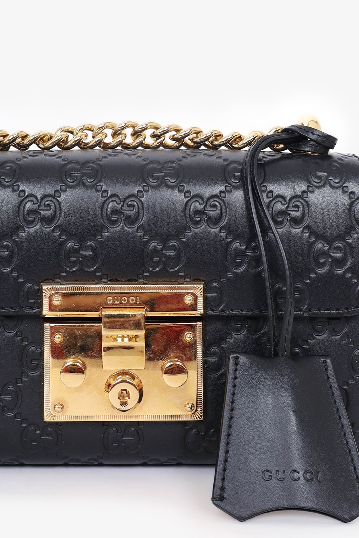Gucci Black Guccissima Leather Small Padlock Bag