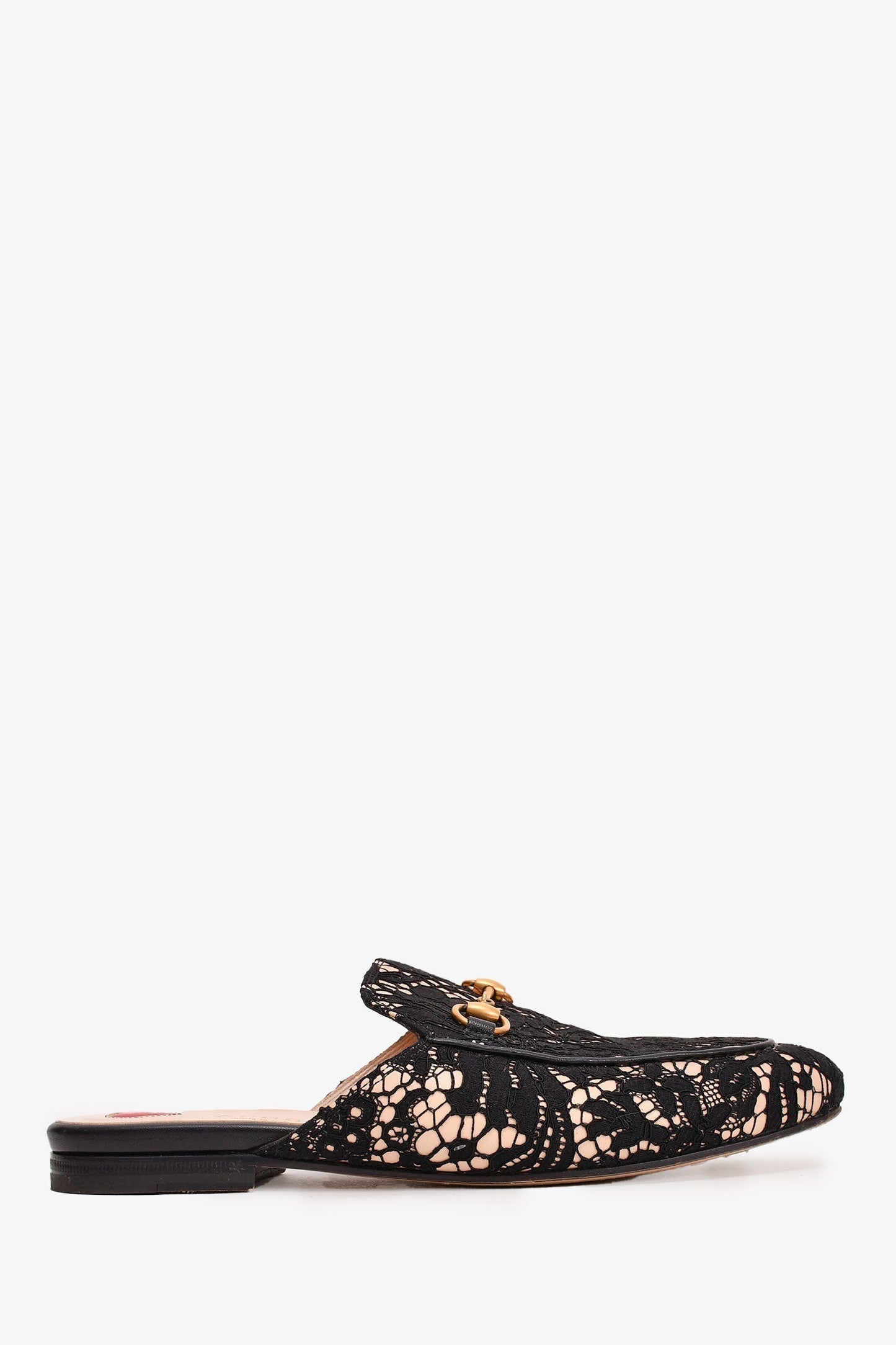 Gucci Black/Beige Lace Pricetown Slip-On Loafers Size 37.5