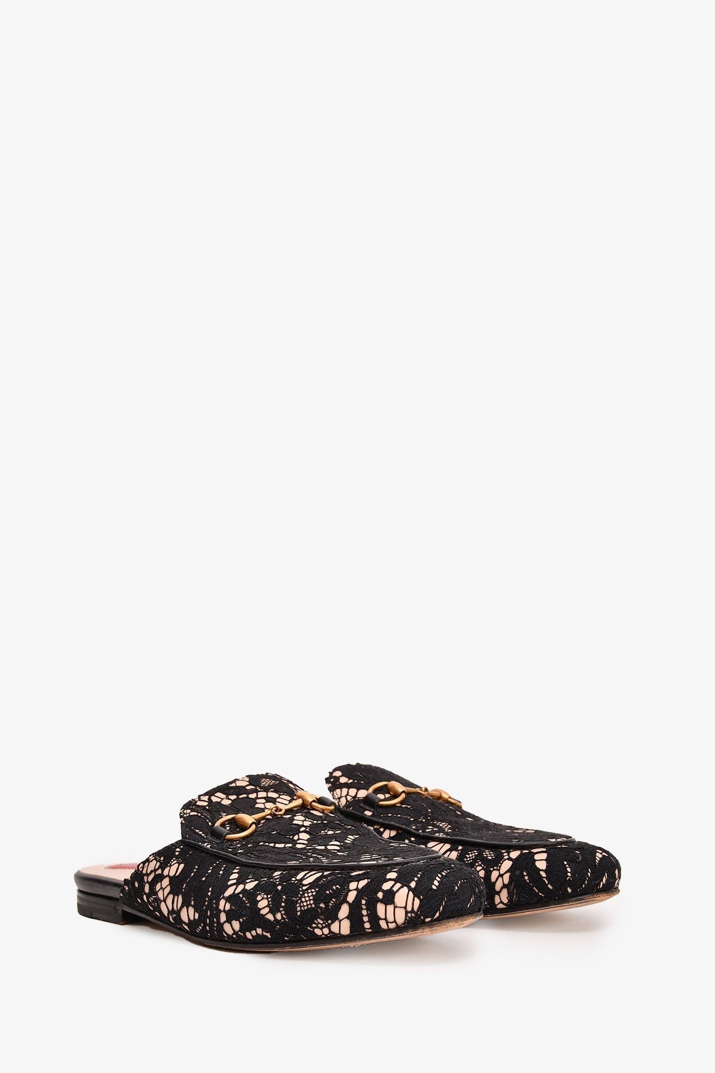 Gucci Black/Beige Lace Pricetown Slip-On Loafers Size 37.5