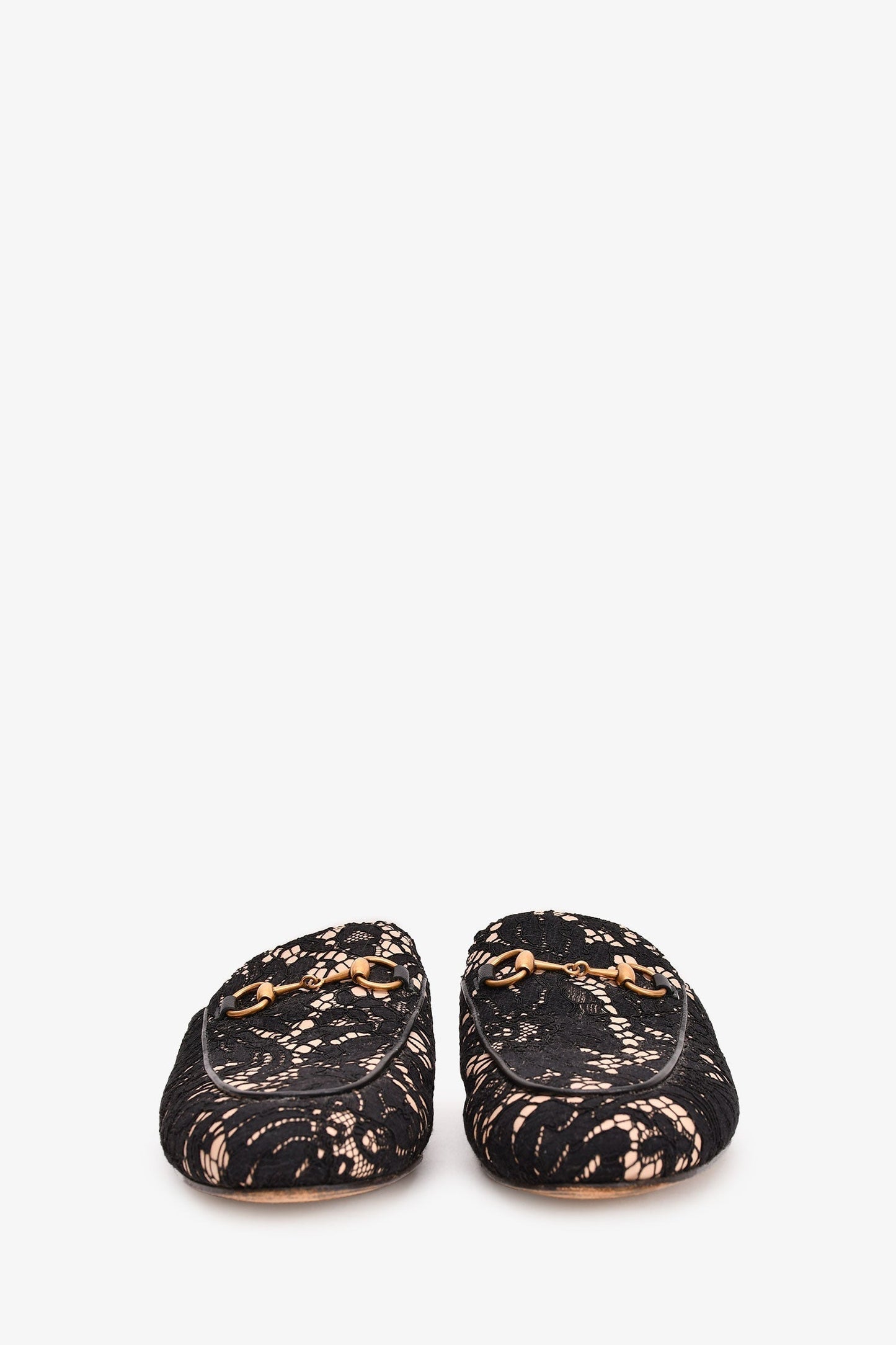 Gucci Black/Beige Lace Pricetown Slip-On Loafers Size 37.5