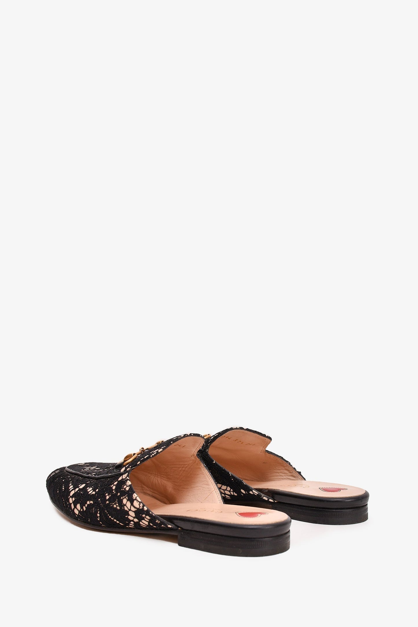 Gucci Black/Beige Lace Pricetown Slip-On Loafers Size 37.5