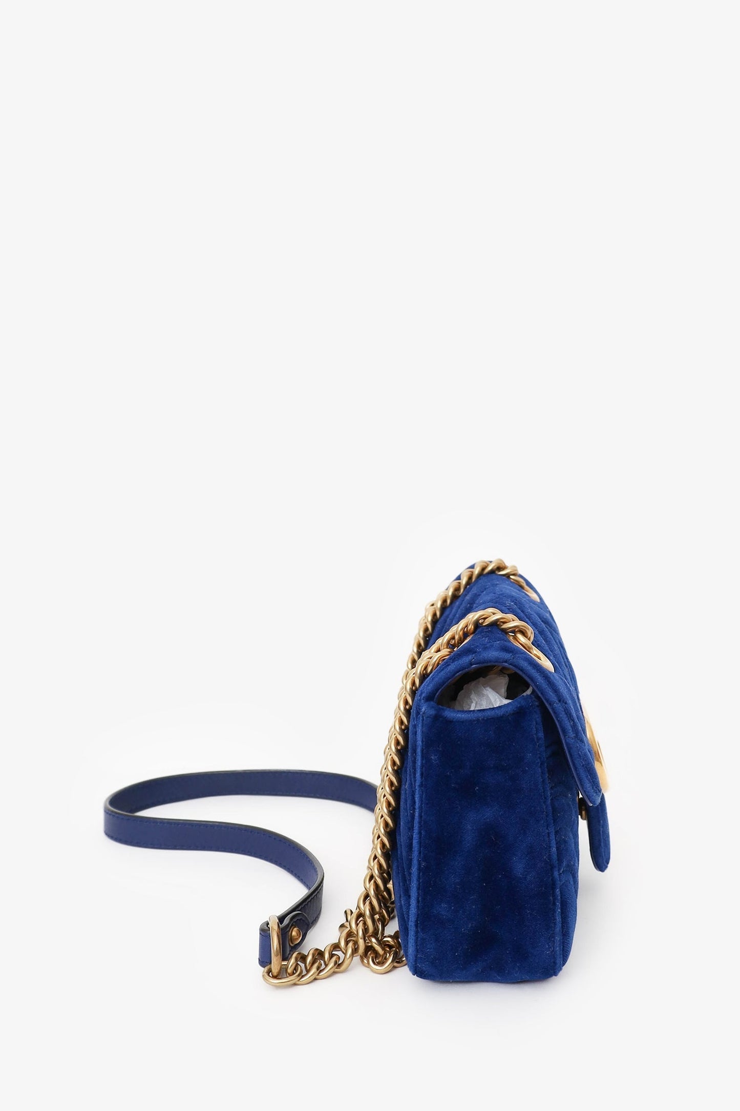 Gucci Navy Matelasse Velvet Mini GG Marmont Shoulder Bag