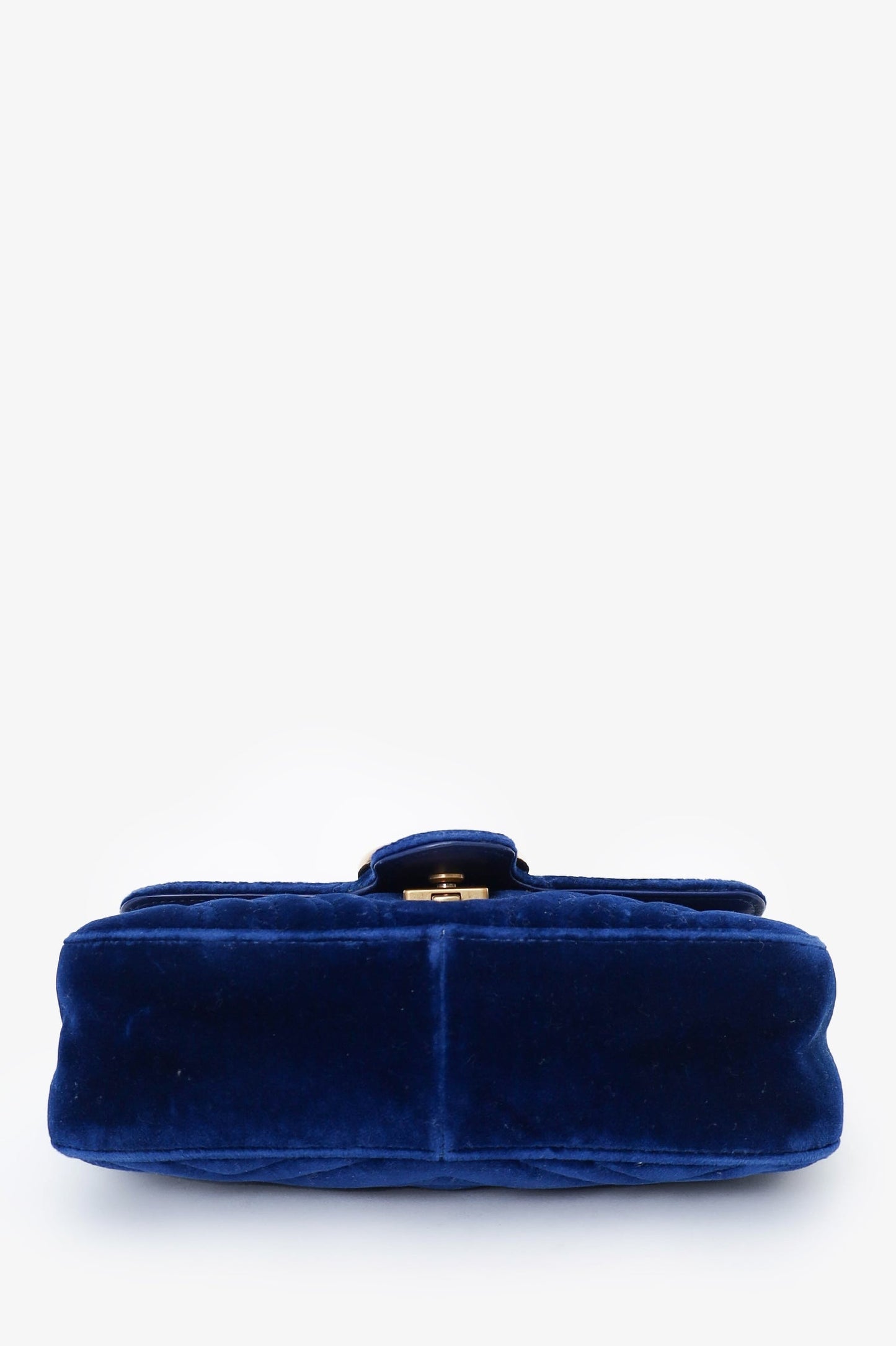 Gucci Navy Matelasse Velvet Mini GG Marmont Shoulder Bag