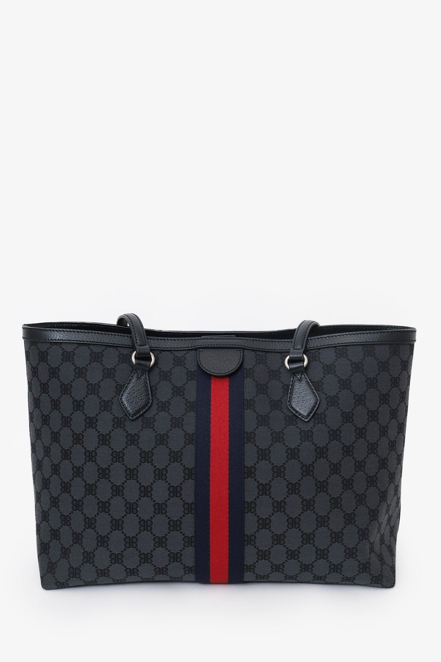 Balenciaga x Gucci Black BB Monogram Web Graffiti Medium Ophidia Shopping Tote
