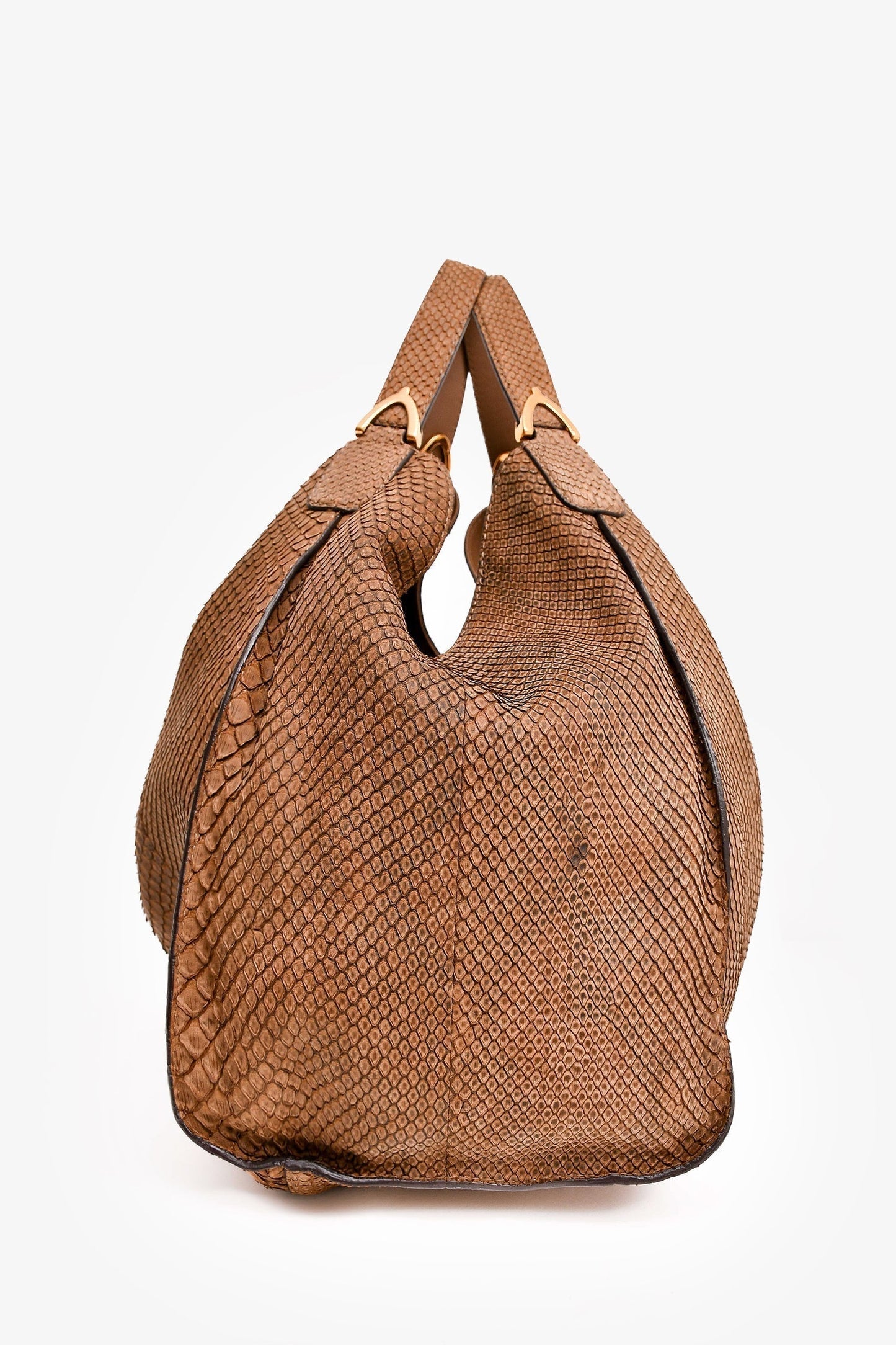 Gucci Brown Python Large Soft Stirrup Hobo Bag