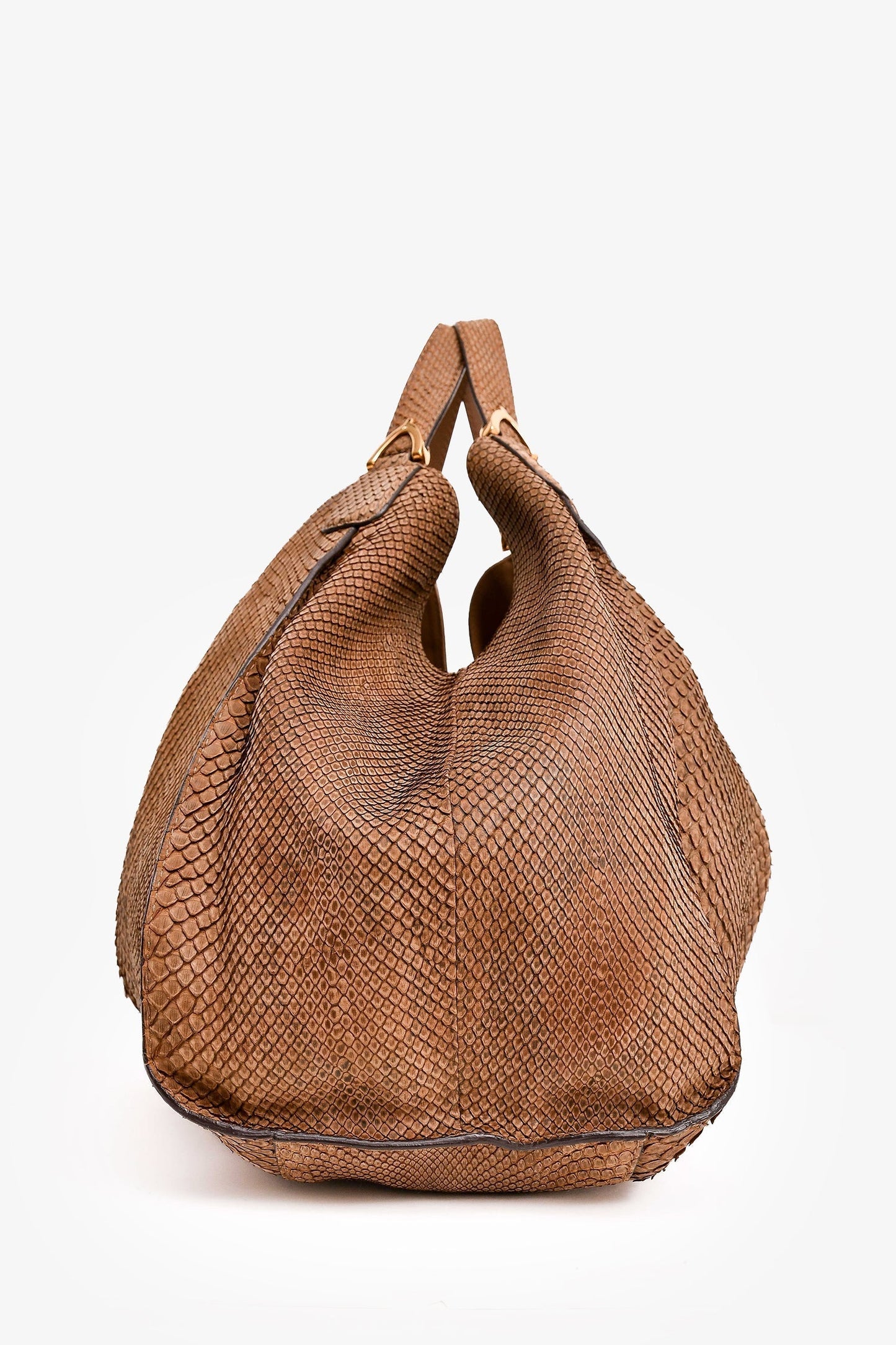 Gucci Brown Python Large Soft Stirrup Hobo Bag