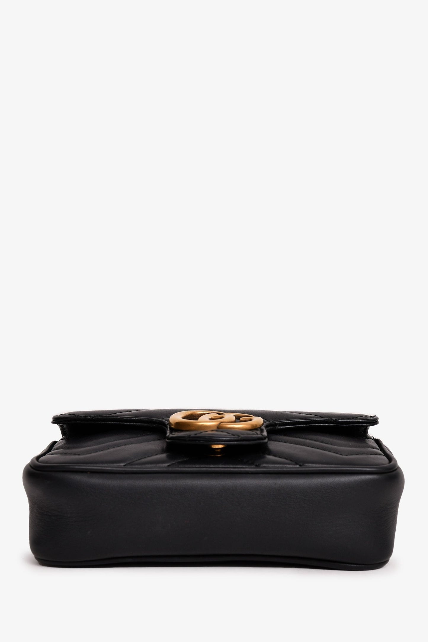 Gucci Black Leather Chevron Quilted GG Marmont Super Mini Bag