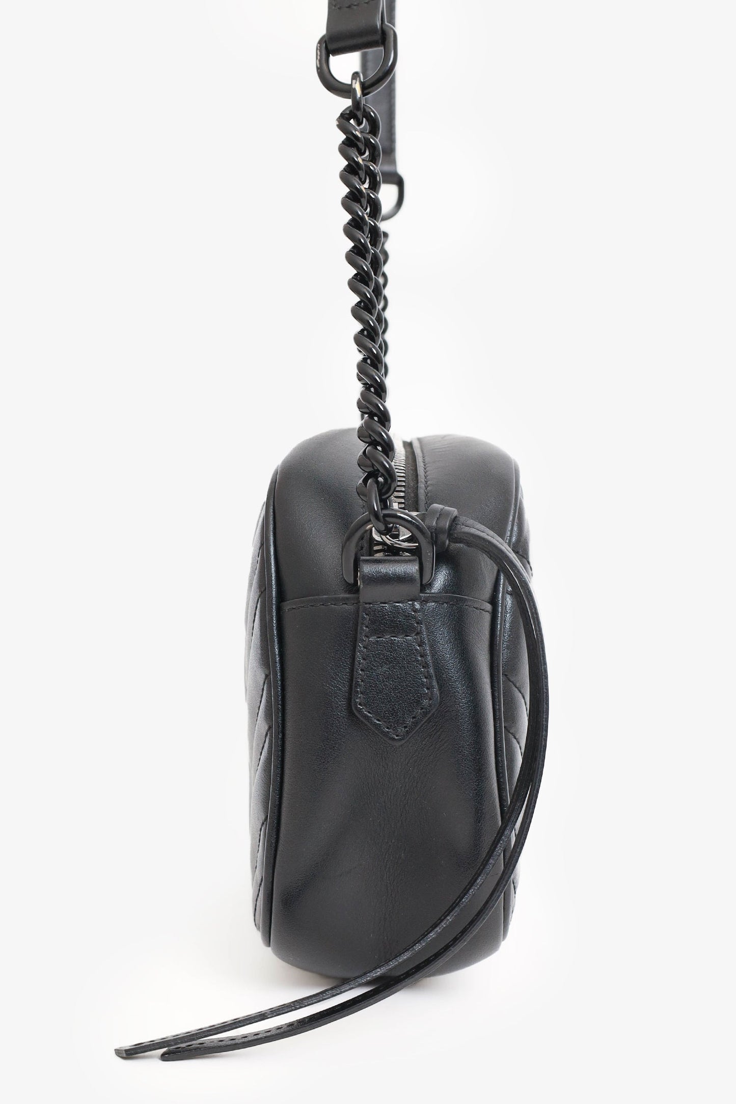 Gucci So Black Chevron Leather Marmont Small Camera Bag