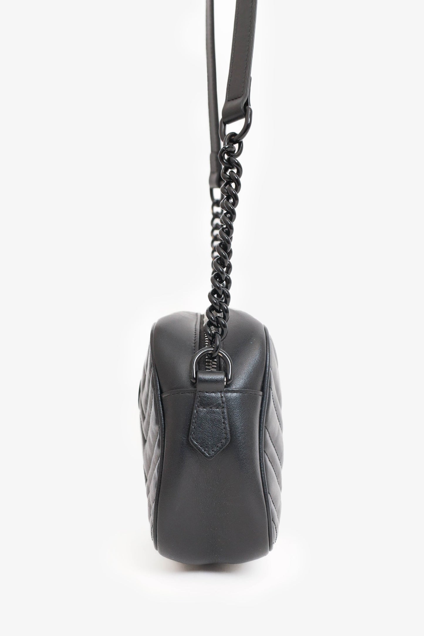 Gucci So Black Chevron Leather Marmont Small Camera Bag