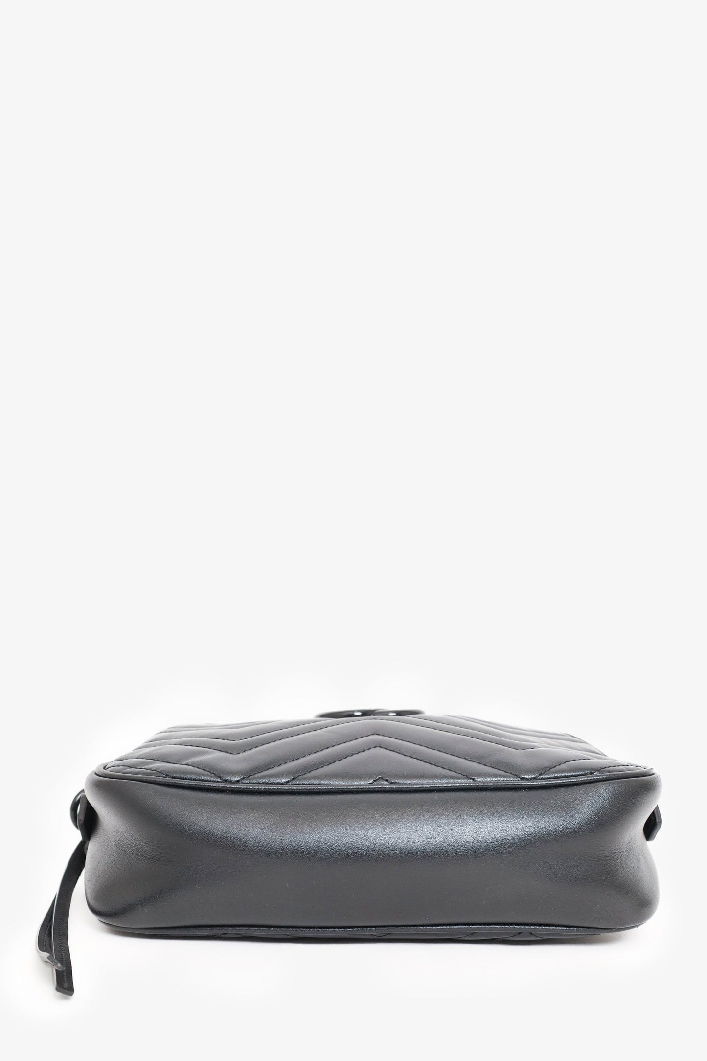 Gucci So Black Chevron Leather Marmont Small Camera Bag