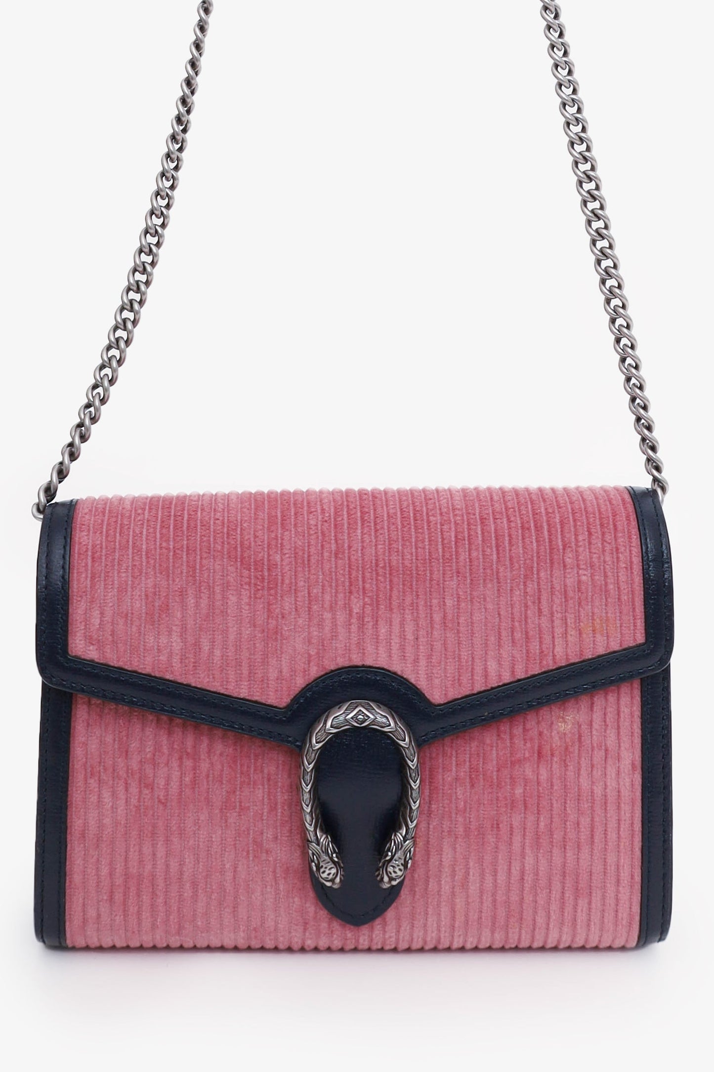 Gucci Pink/Navy Corduroy Dionysus Wallet on Chain